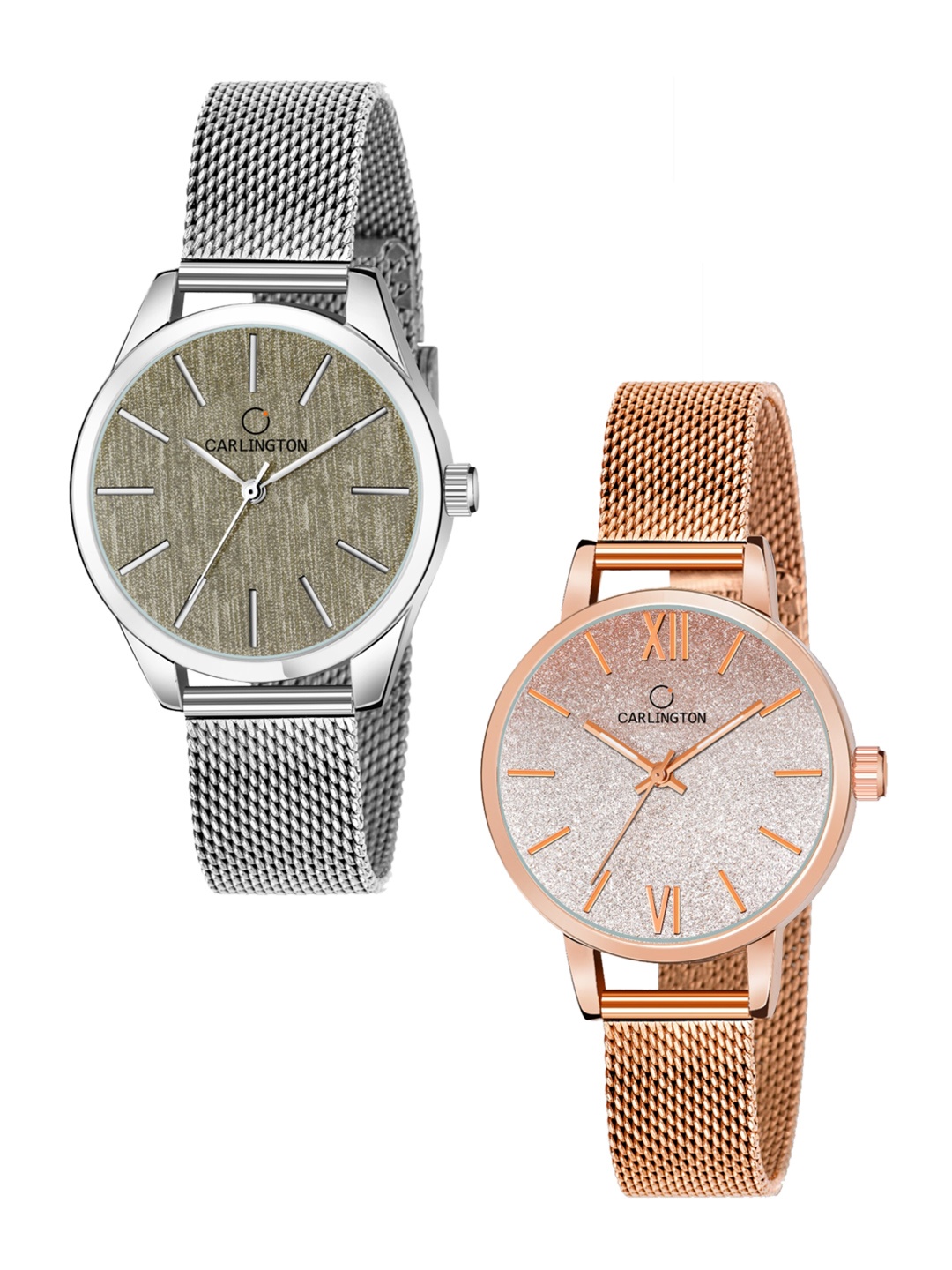 

CARLINGTON Women Set Of 2 Bracelet Style Straps Analogue Watches CT2001 CT2018, Multi