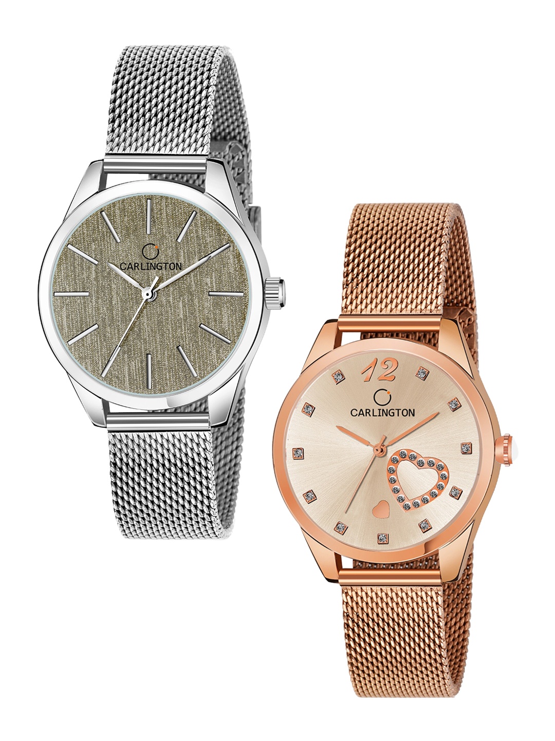 

CARLINGTON Women Set Of 2 Analogue Watch CT2001 Silver-CT2006 RoseGold