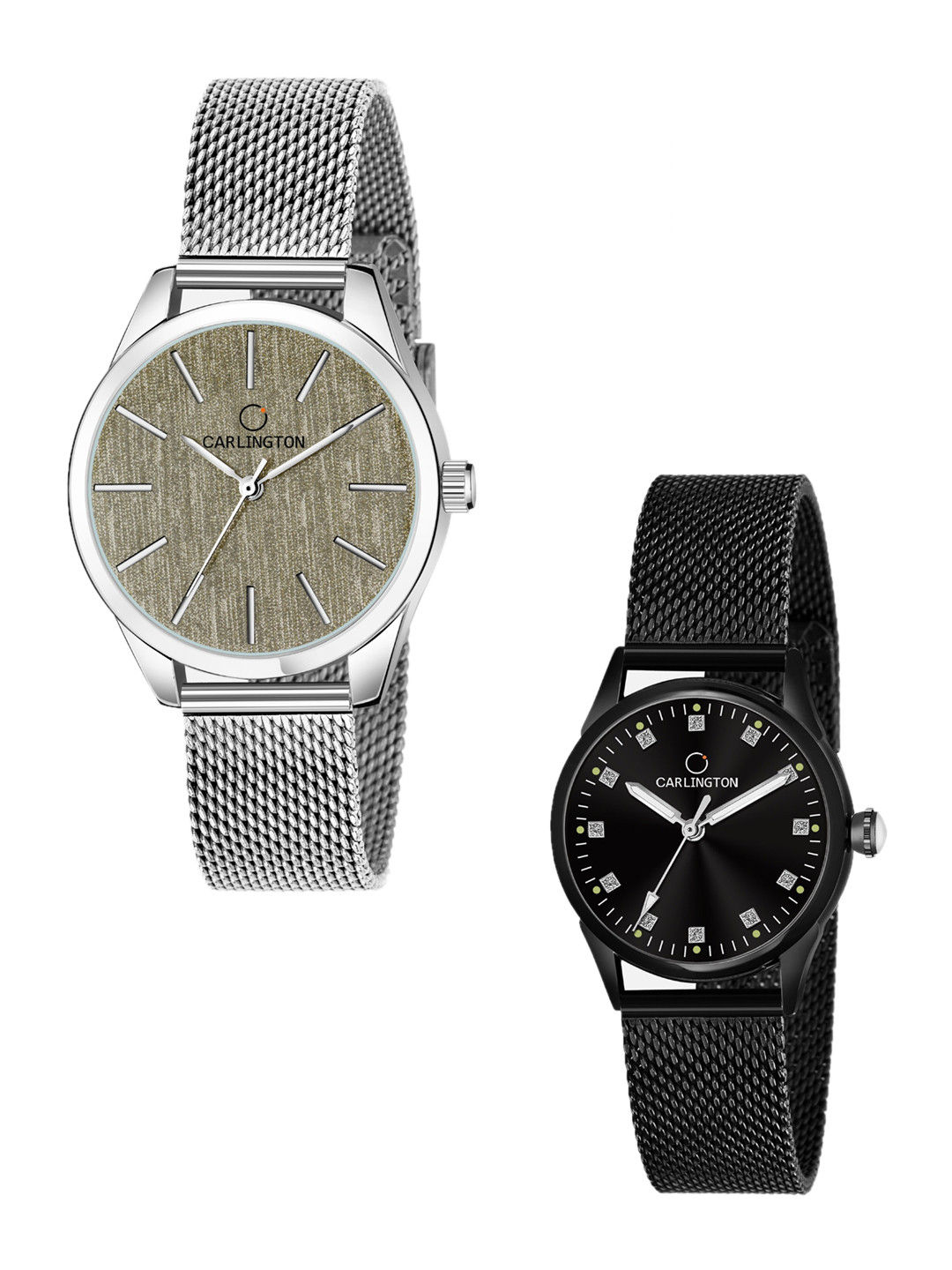 

CARLINGTON Women Set Of 2 Stainless Steel Bracelet Style Straps Analogue Watch, Multi
