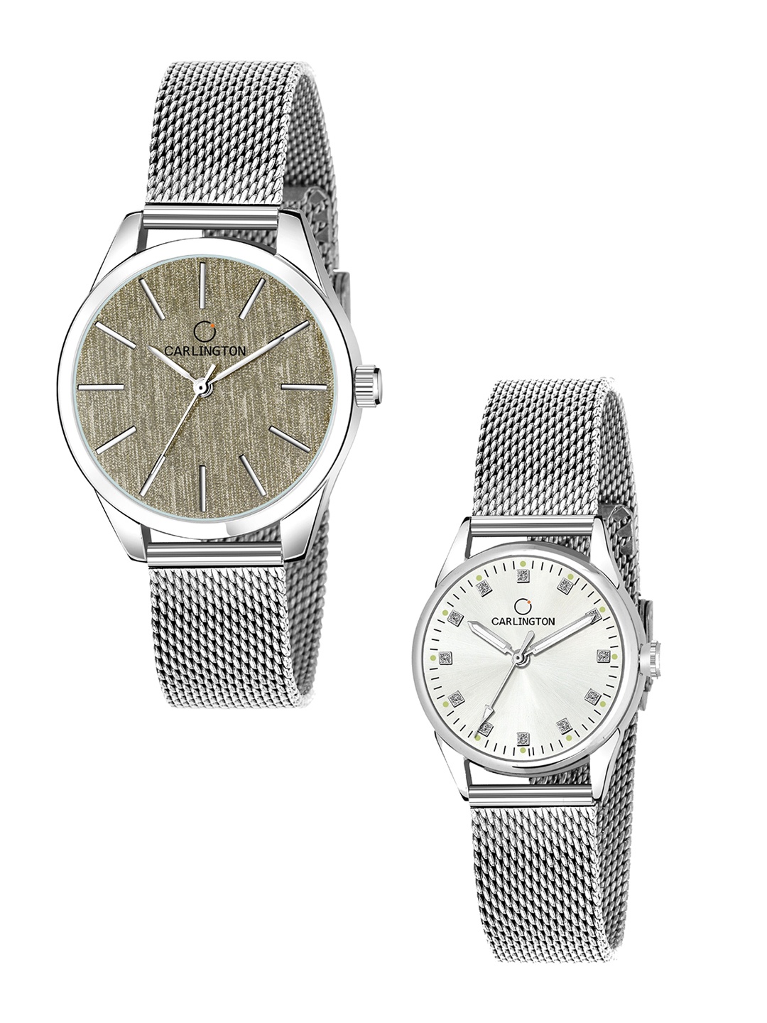 

CARLINGTON Women Silver Stainless Steel Bracelet Style Straps Analogue Watch, Multi