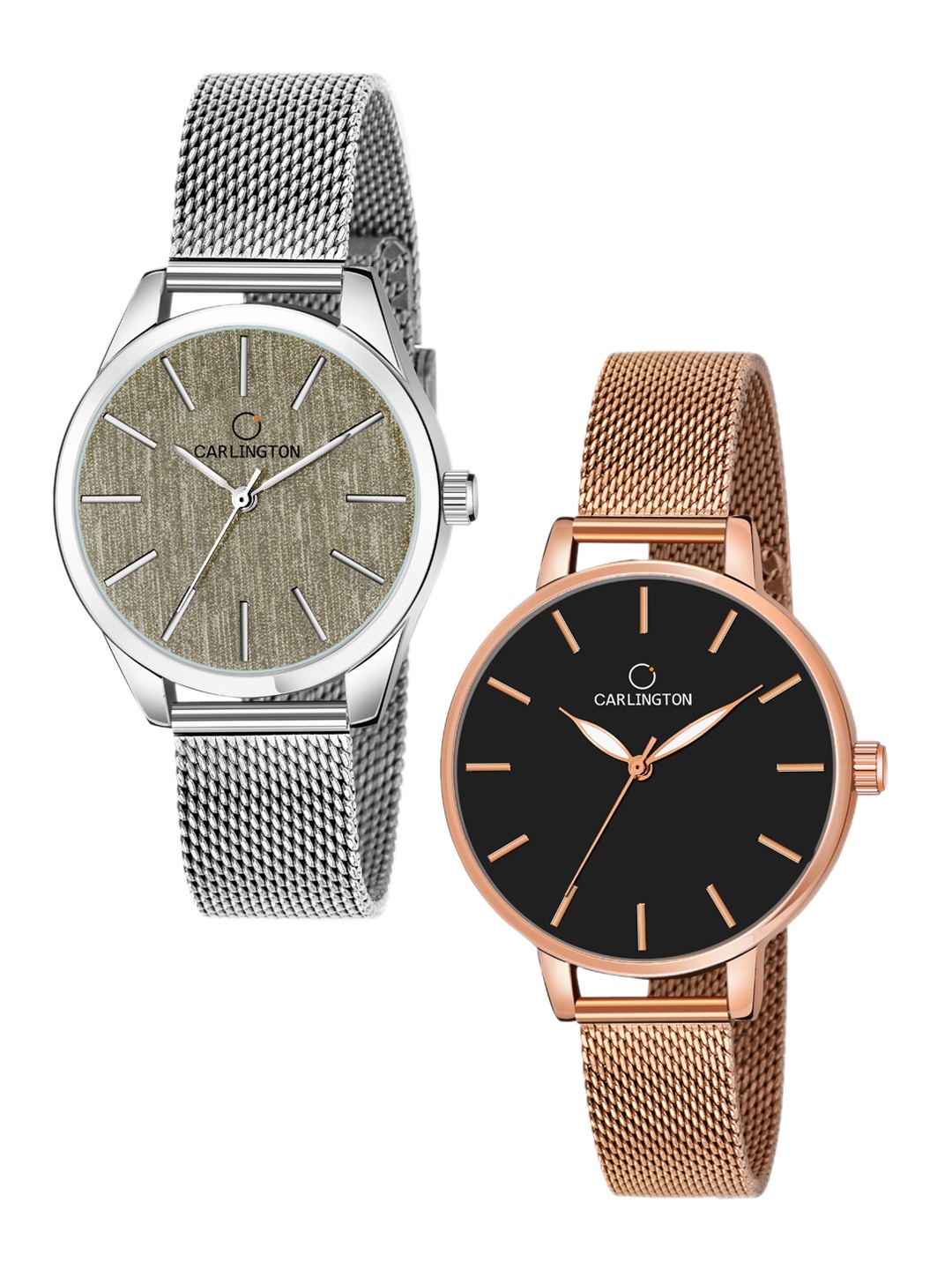 

CARLINGTON Women Set Of 2 Bracelet Style Straps Analogue Watch CT2001, Rose gold
