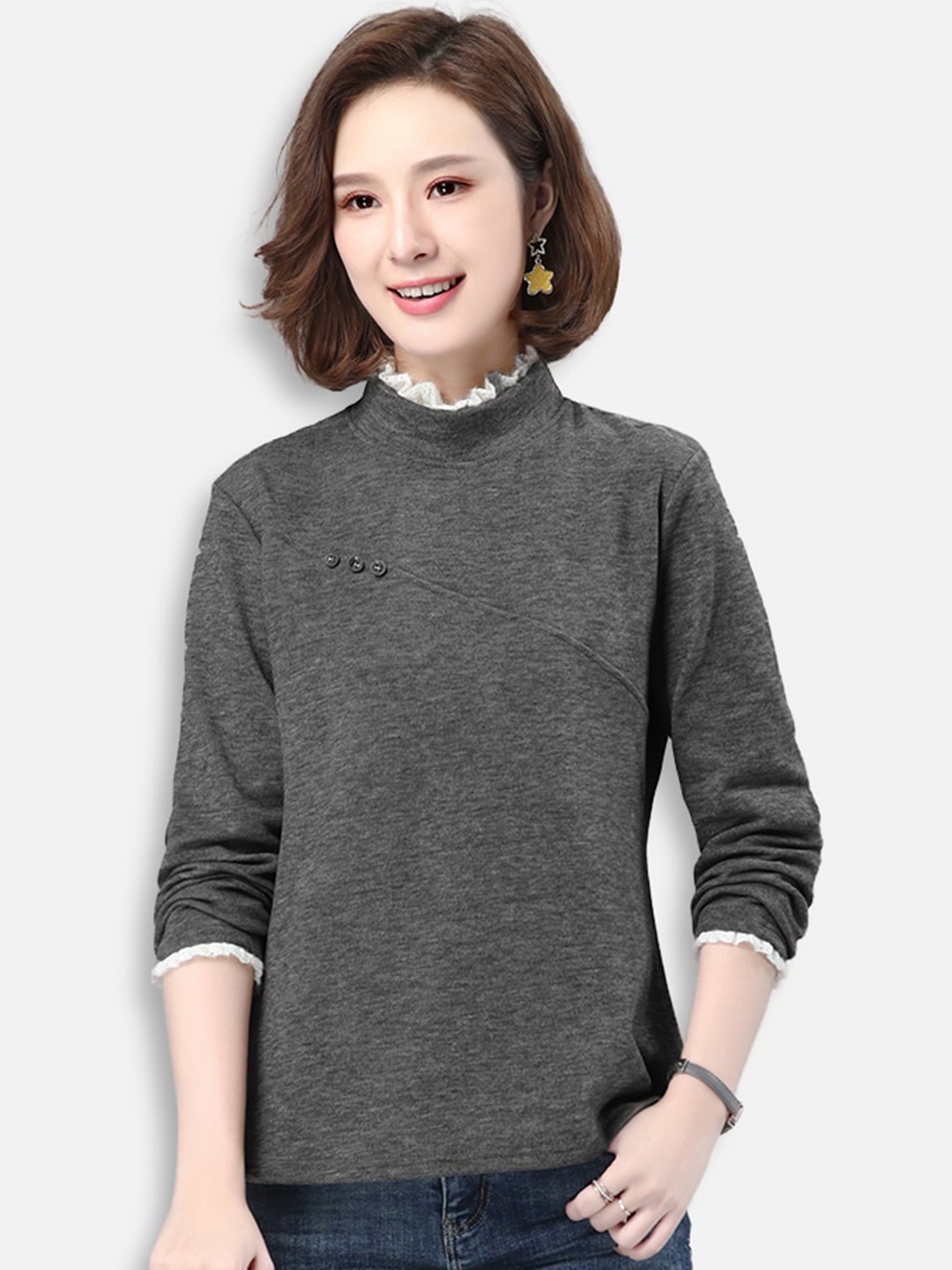 

JC Collection Women Grey Striped Longline Tailored Jacket