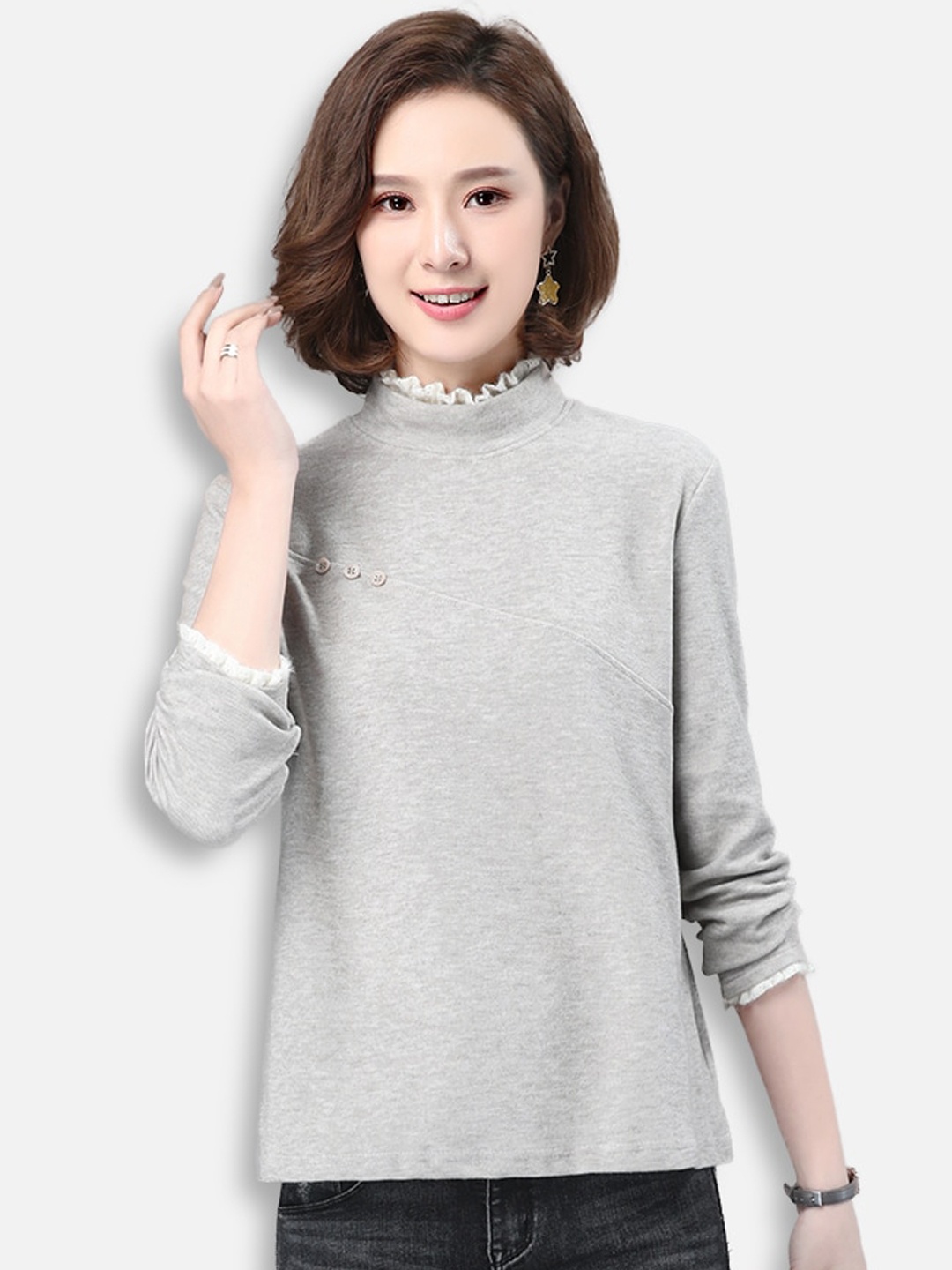 

JC Collection Women Grey Melange Sweatshirt