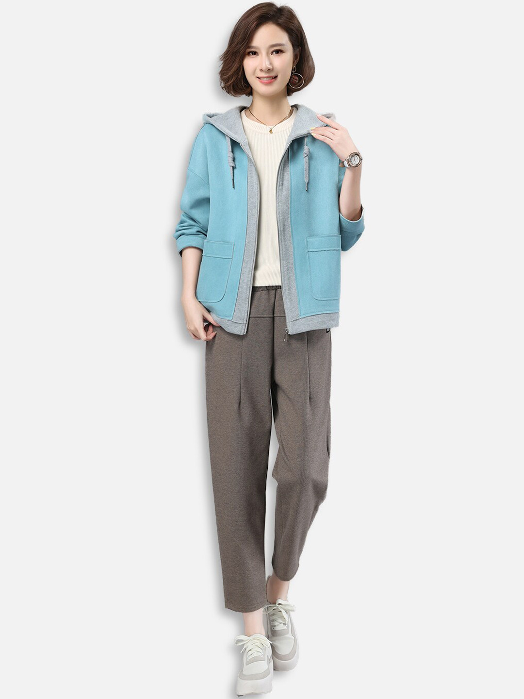

JC Collection Women Blue Grey Sporty Jacket
