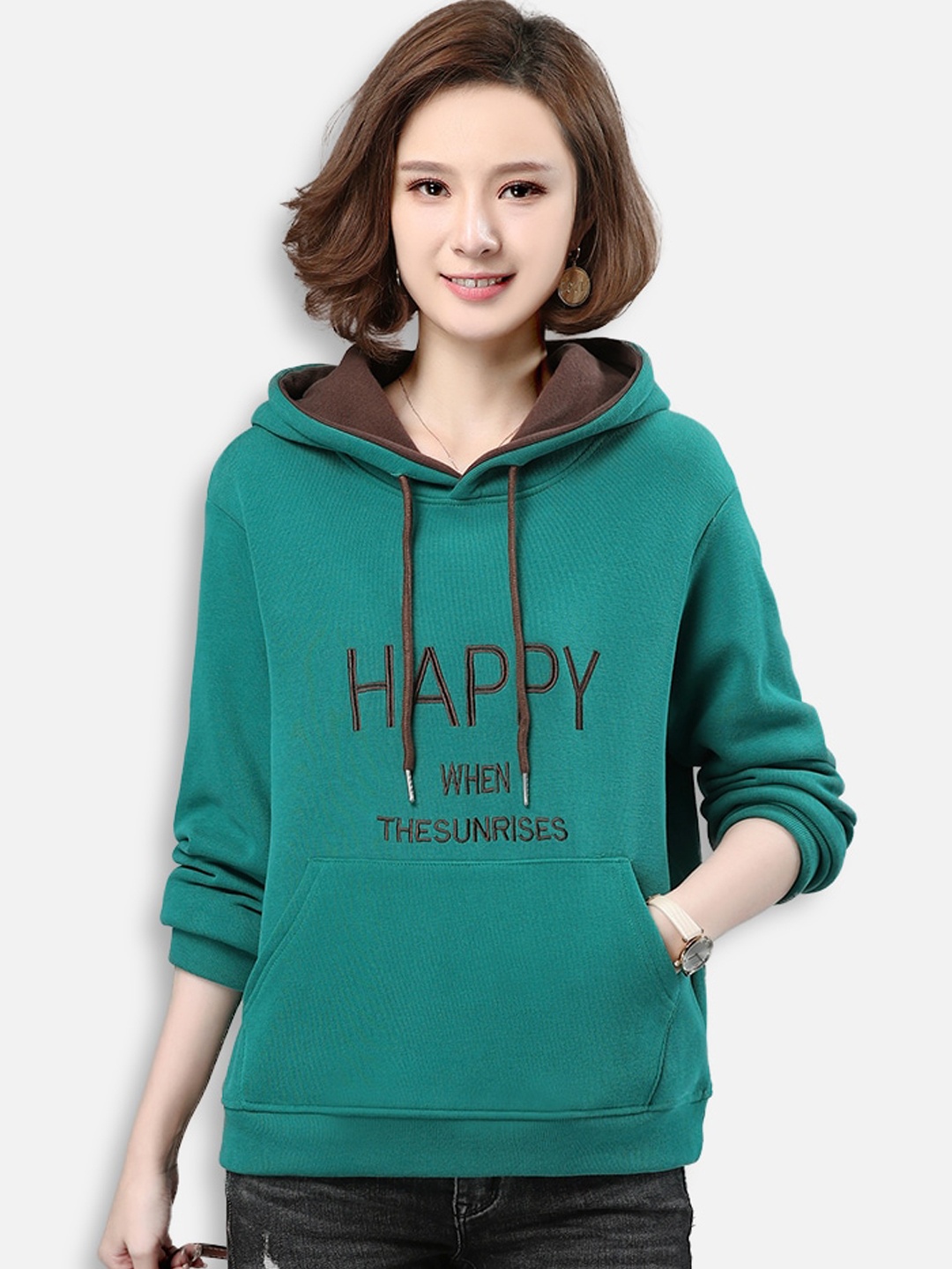 

JC Collection Women Green Printed Hooded Sweatshirts