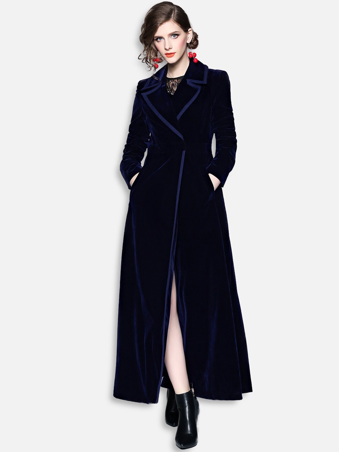 

JC Collection Women Navy Blue Solid Longline Open Front Jacket