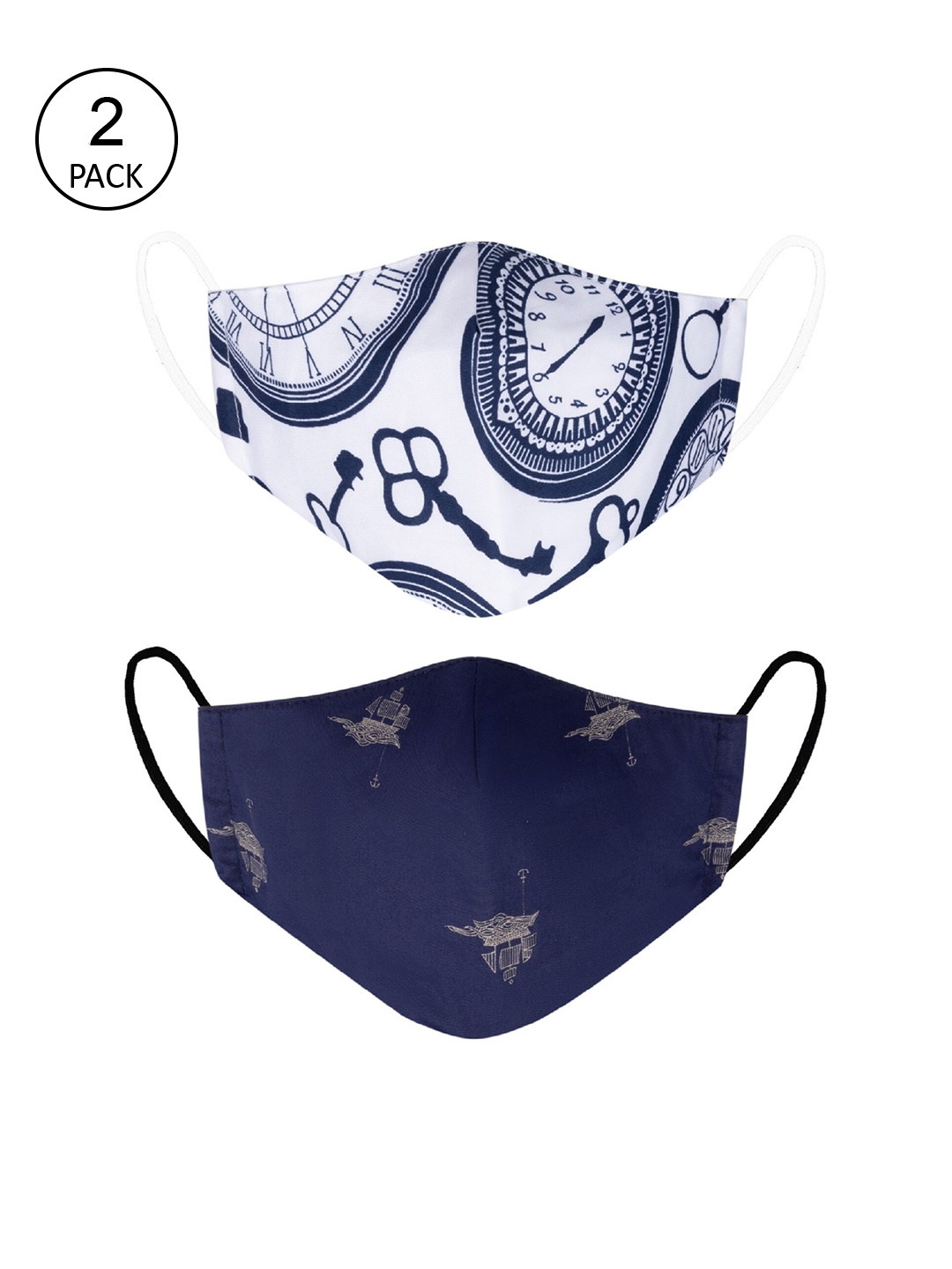 

VEA Unisex Navy Blue & White Pack of 2 Filtration Face Mask