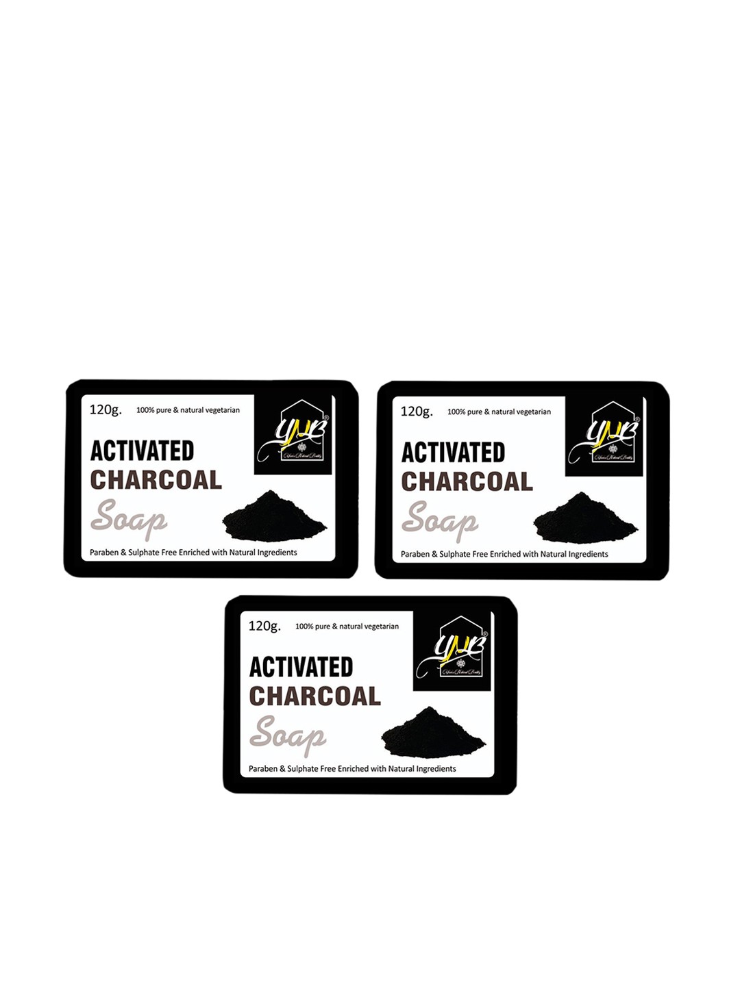 

YNB YOURS NATURAL BUDDY Pack of 3 Organic Charcoal Handmade SLS & Paraben Free Soap, Black