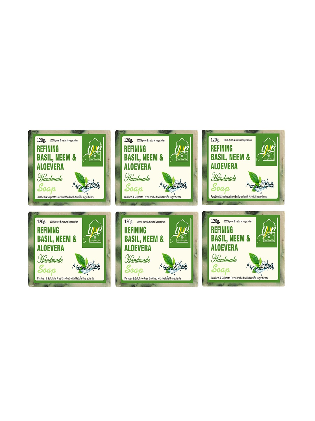 

YNB YOURS NATURAL BUDDY Pack of 6 Organic Basil, Neem & Aloevera Handmade Soap, Green