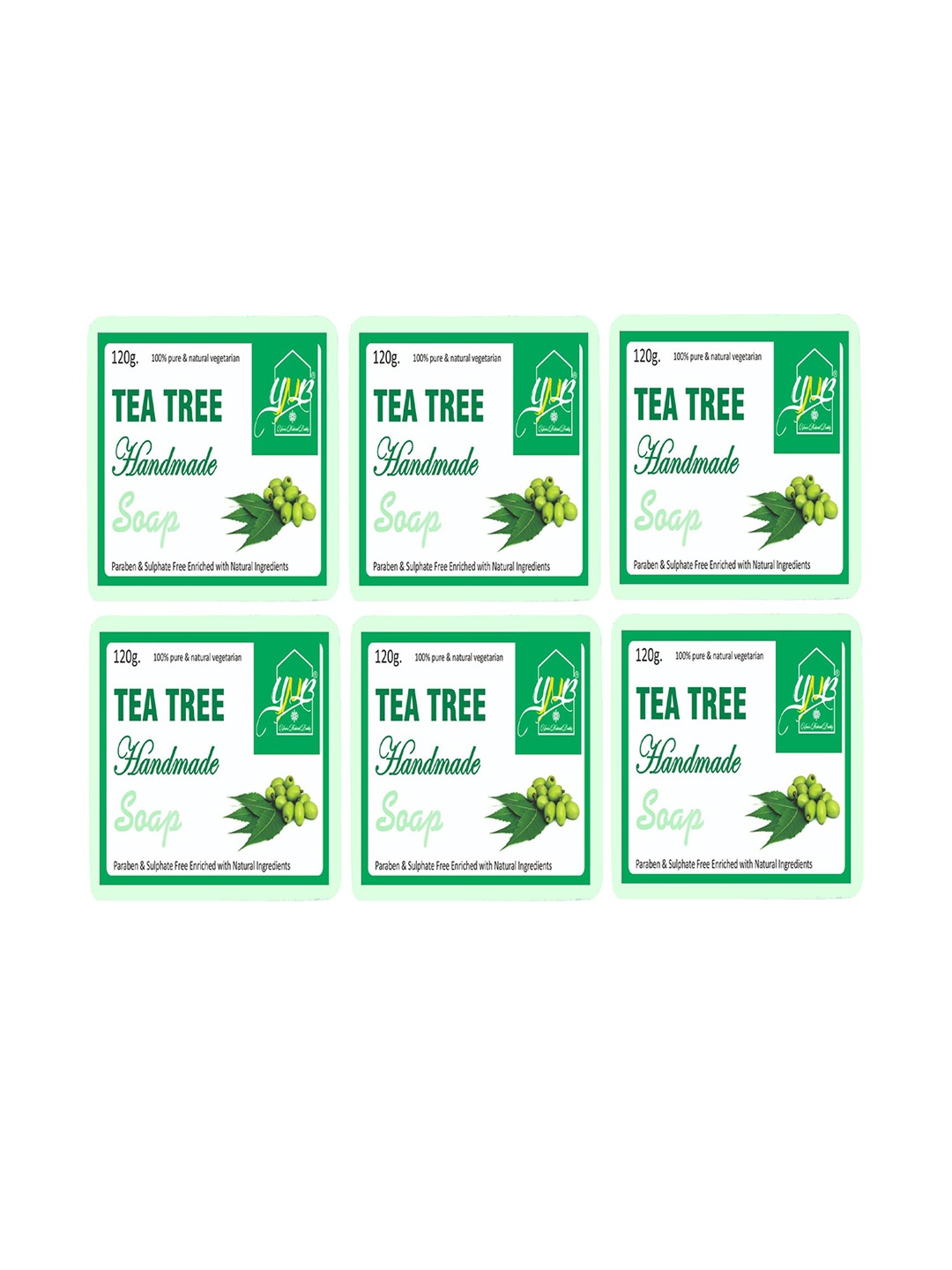 

YNB YOURS NATURAL BUDDY Pack of 6 Organic Tea Tree Handmade SLS & Paraben Free Soap, Green