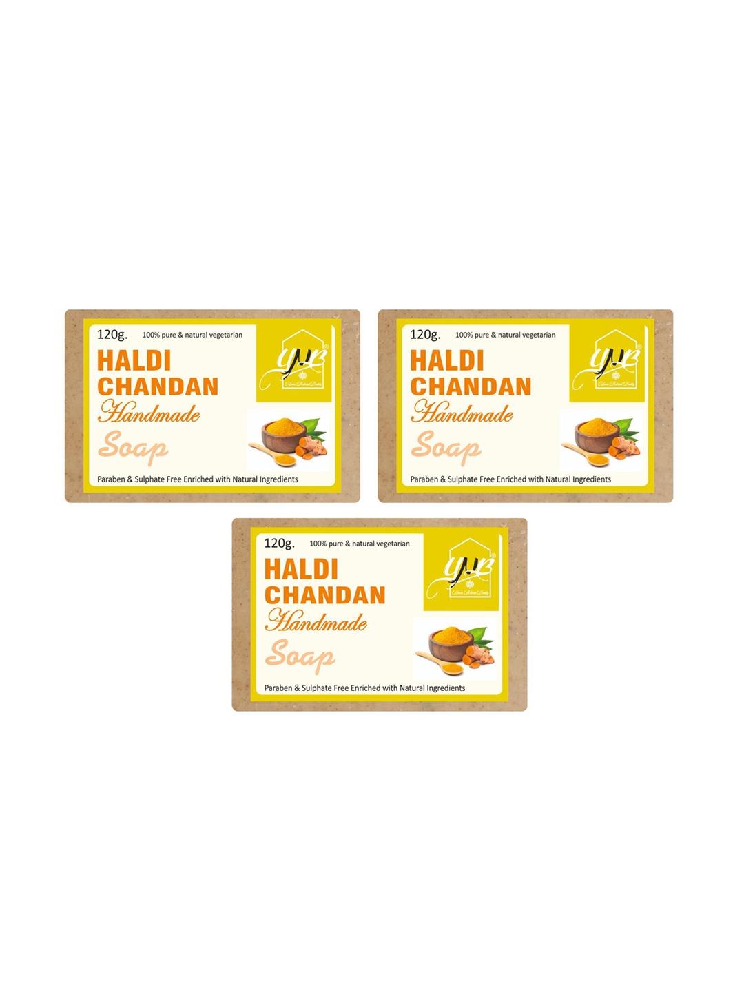 

YNB YOURS NATURAL BUDDY Pack of 3 Organic Haldi Chandan Handmade SLS & Paraben Free Soap, Brown