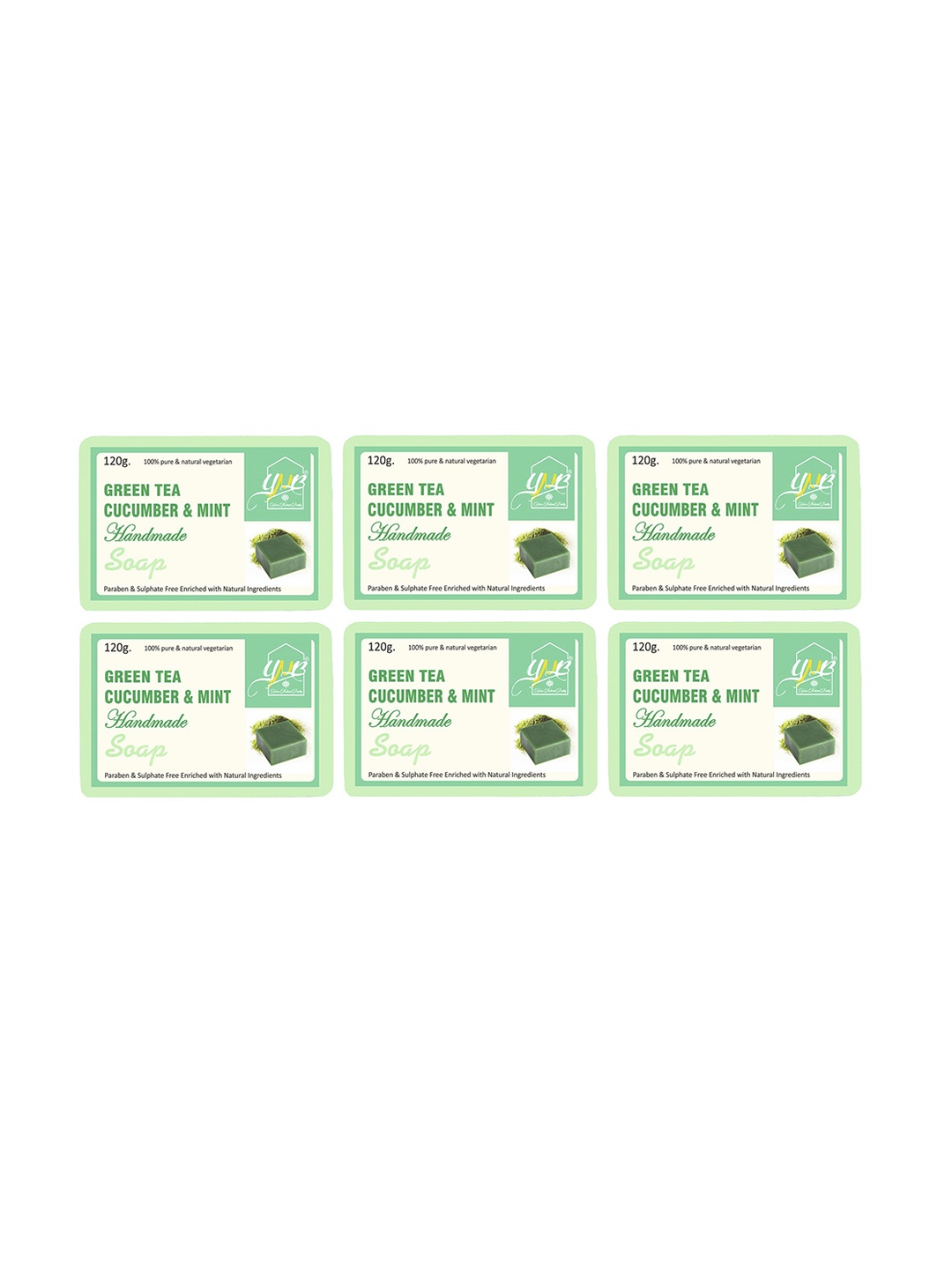 

YNB YOURS NATURAL BUDDY Pack of 6 Organic Green Tea, Cucumber & Mint Handmade Soap