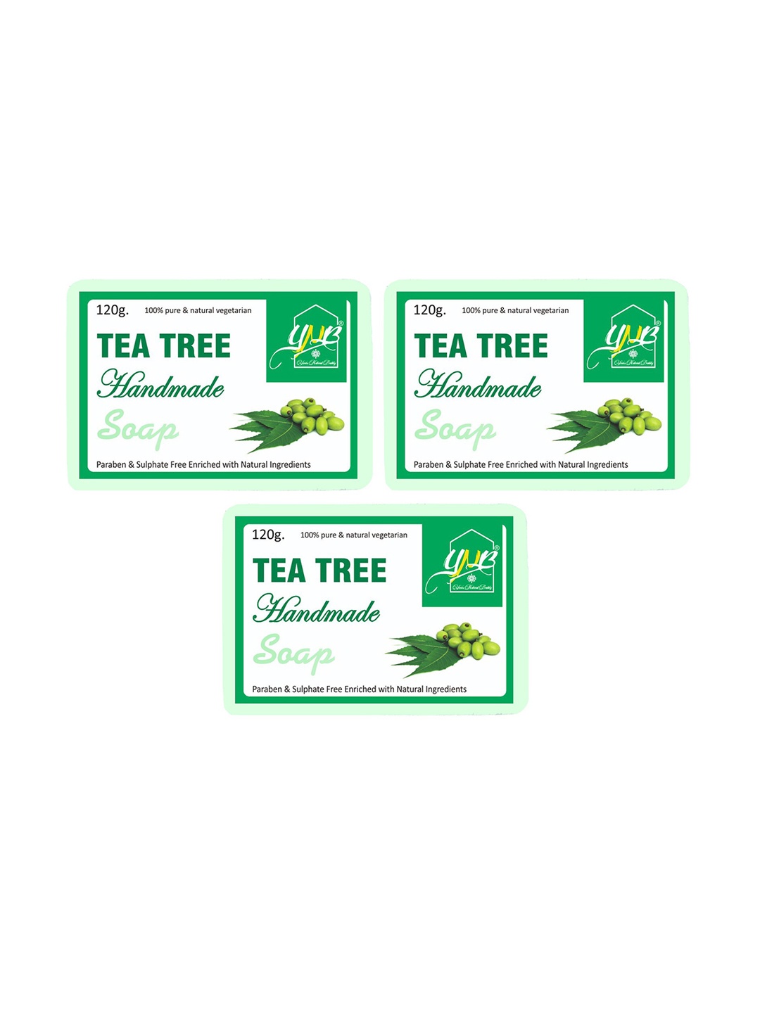 

YNB YOURS NATURAL BUDDY Pack of 3 Organic Tea Tree SLS & Paraben Free Soap 360 gm, Green