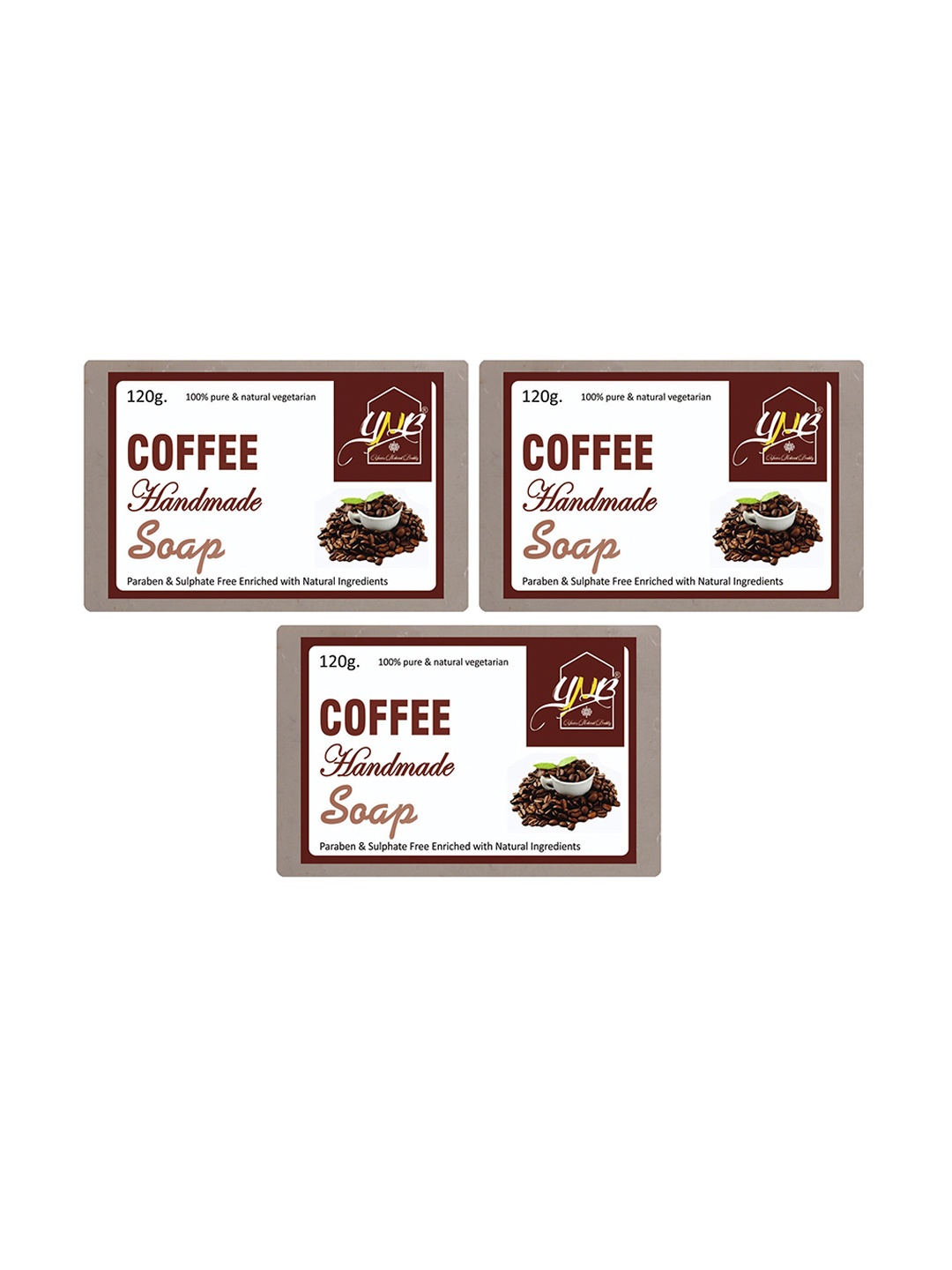 

YNB YOURS NATURAL BUDDY Pack of 3 Organic Coffee Handmade SLS & Paraben Free Soap, Brown