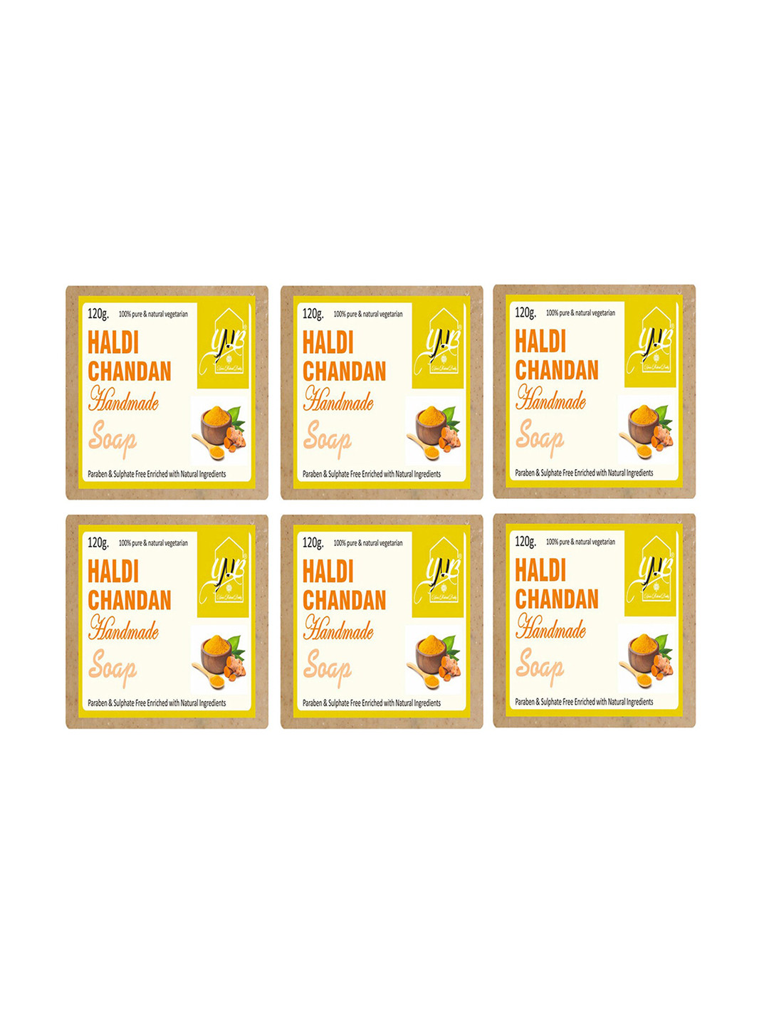 

YNB YOURS NATURAL BUDDY Unisex Brown Organic Haldi Chandan Handmade Soap Pack of 6
