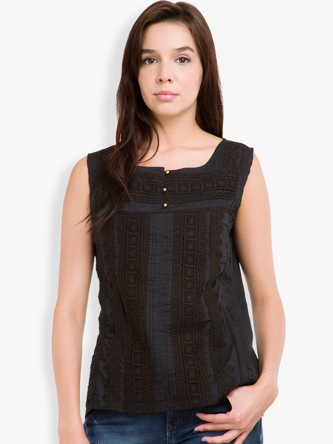 

Tokyo Talkies Women Black Lace Top