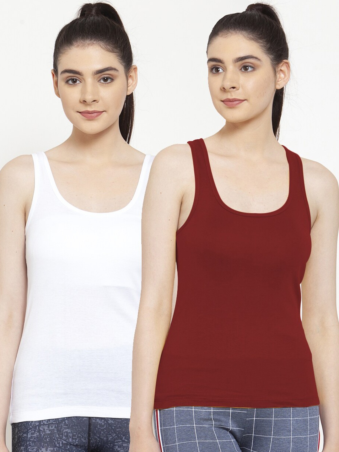 

Friskers Pack Of 2 White & Maroon Tank Top