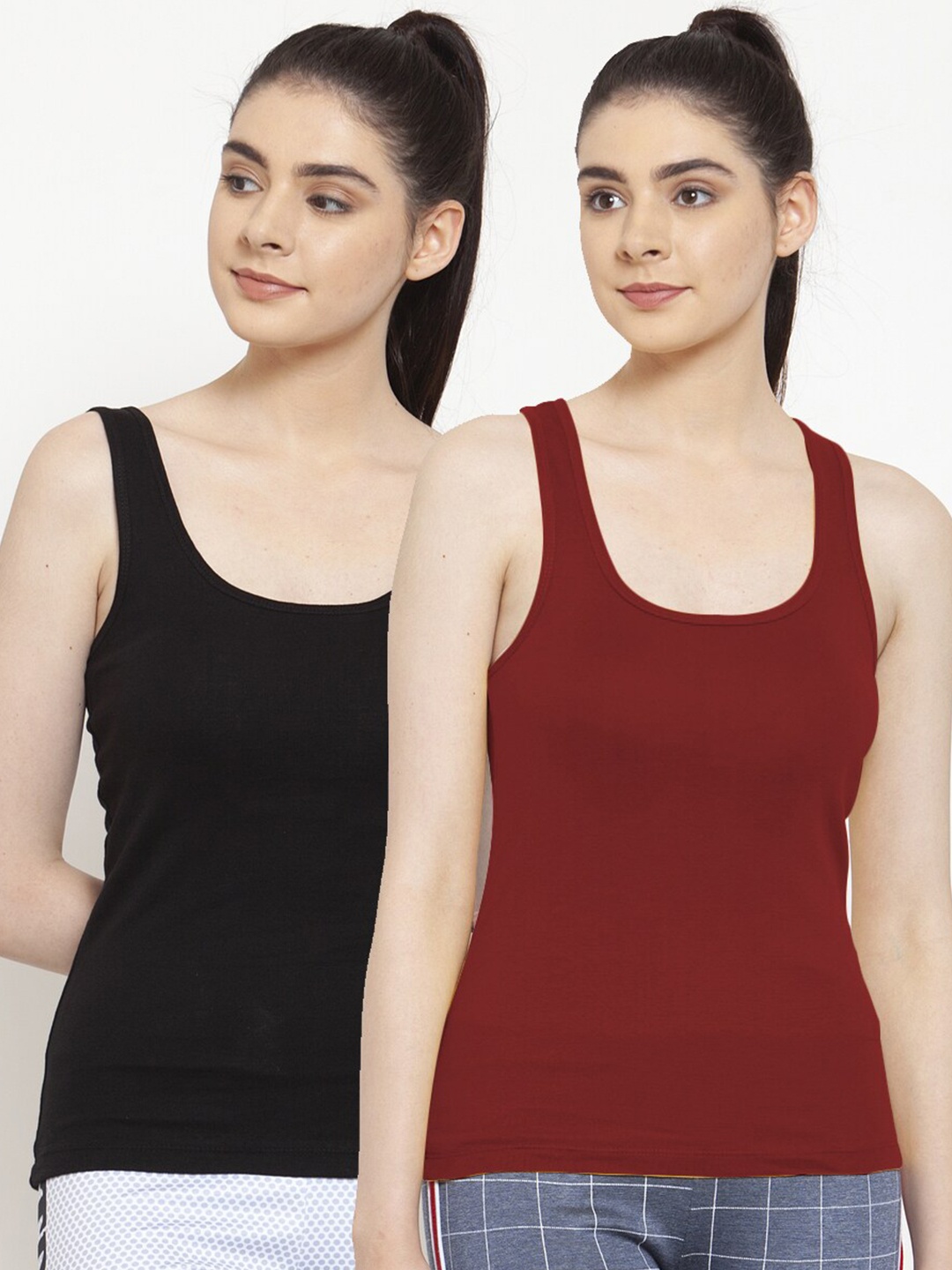 

Friskers Woman Pack of 2 Black & Maroon Tank Top