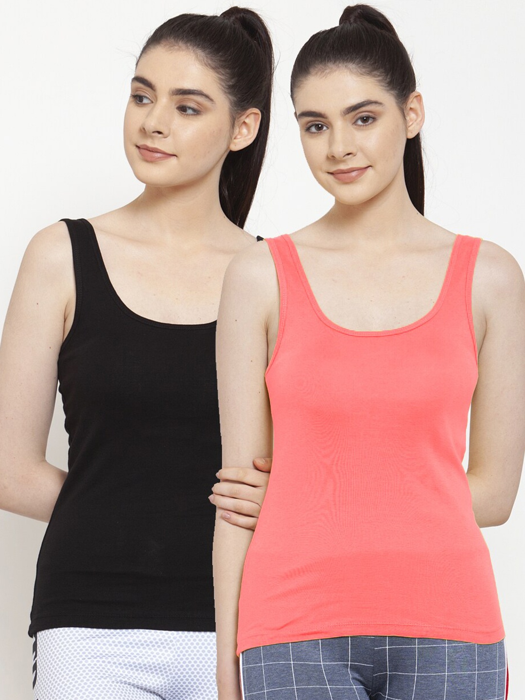 

Friskers Women Pack Of 2 Solid Tank Top, Black