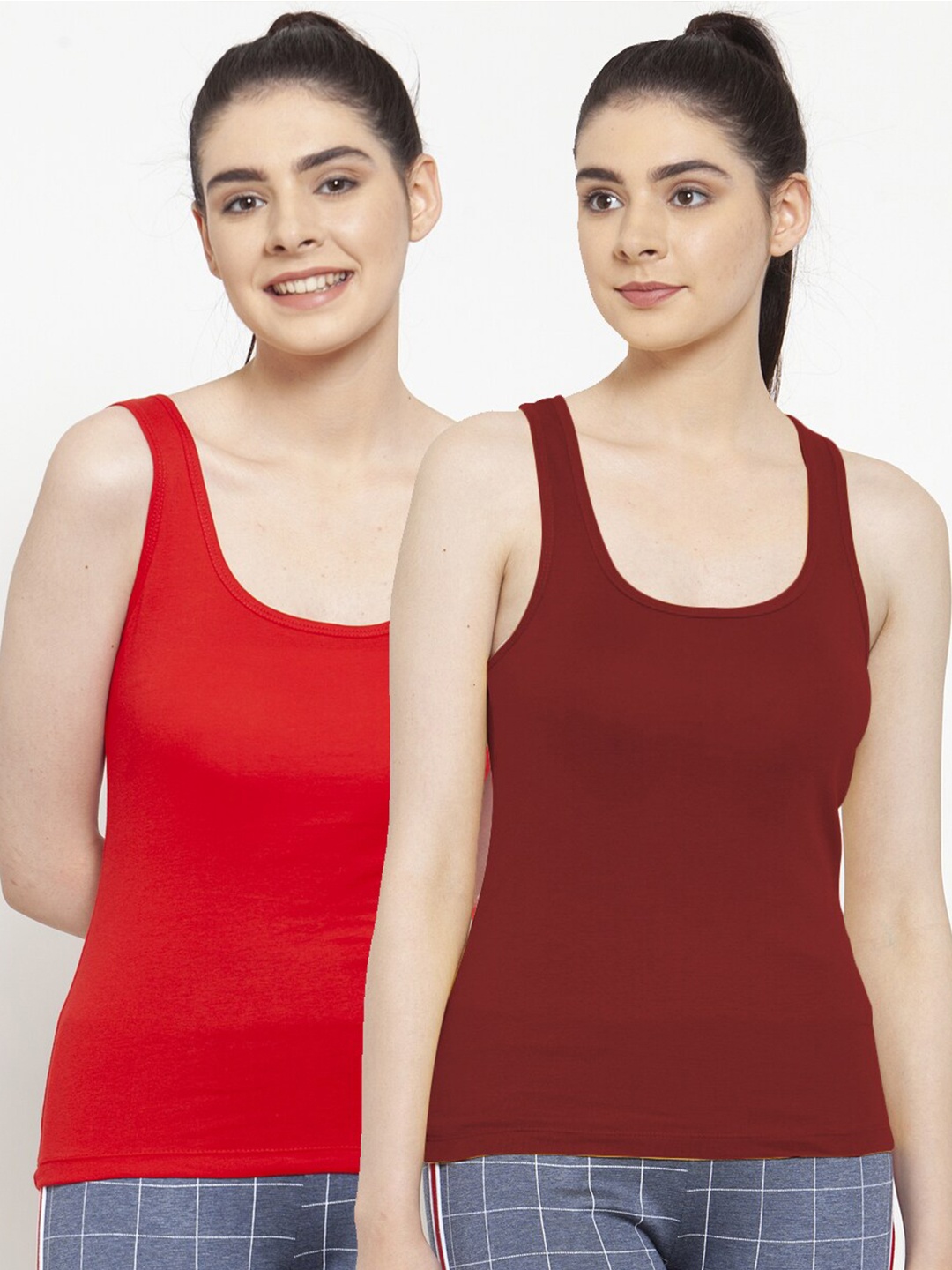 

Friskers Red & Maroon Set Of 2 Tank Top