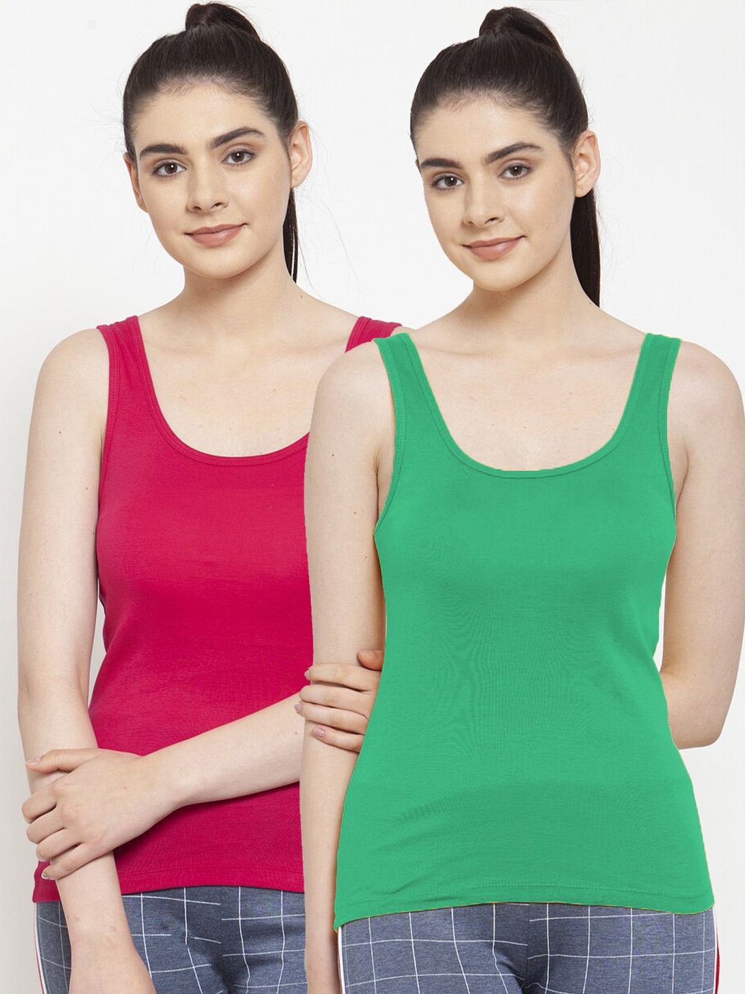 

Friskers Pink & Green Pack Of 2 Tank Top