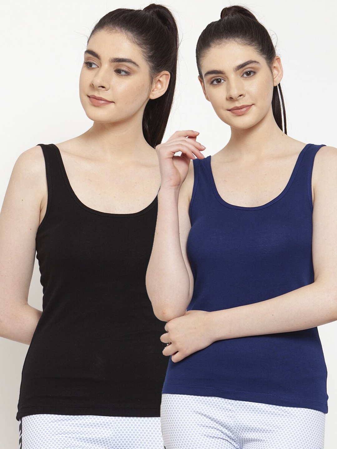 

Friskers Pack Of 2 Black & Blue Cotton Tank Top