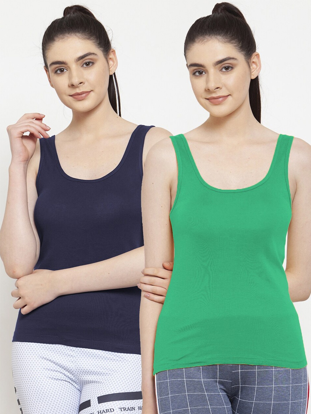 

Friskers Pack Of 2 Green & Navy Blue Tank Tops