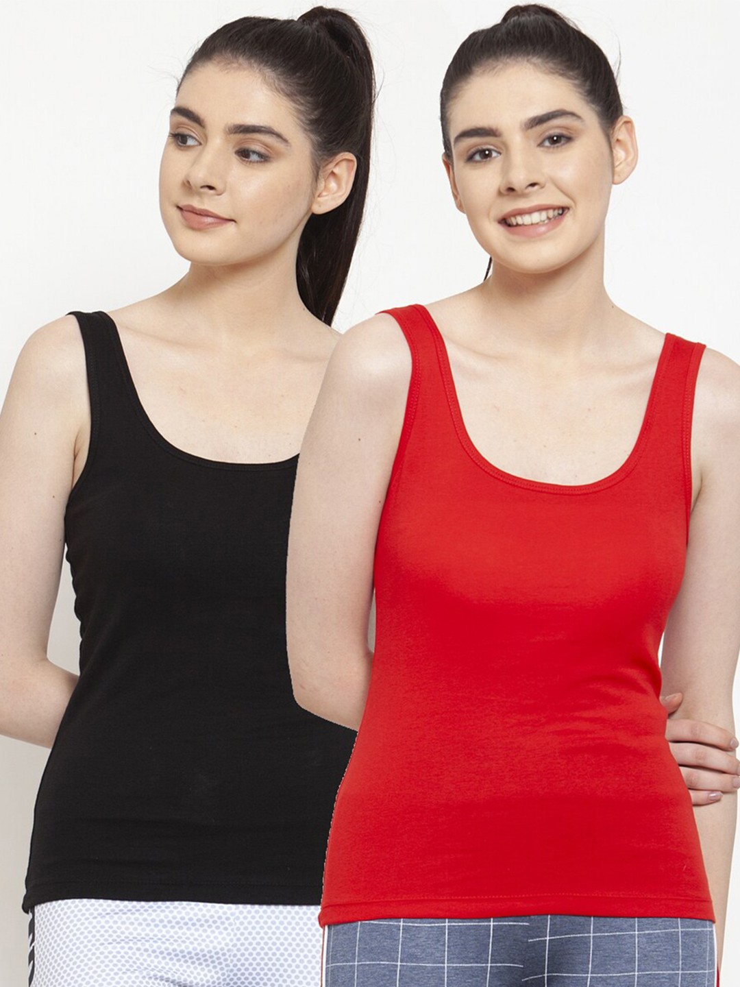 

Friskers Pack Of 2 Black & Red Cotton Tank Top