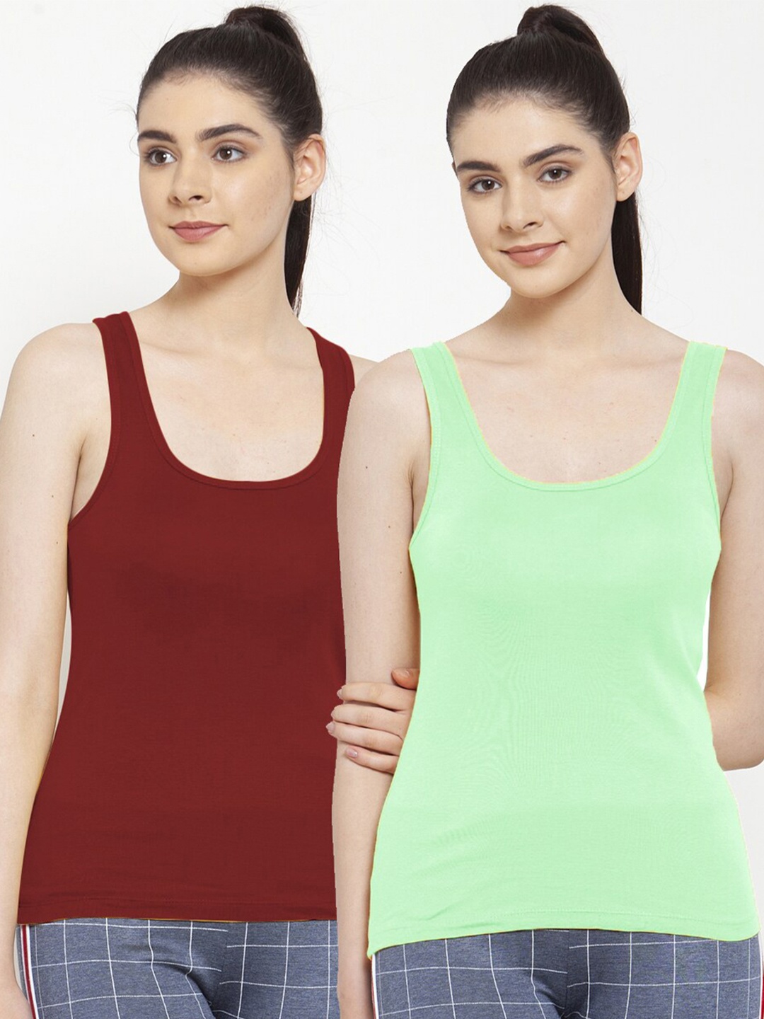 

Friskers Woman Pack of 2 Maroon & Green Tank Top