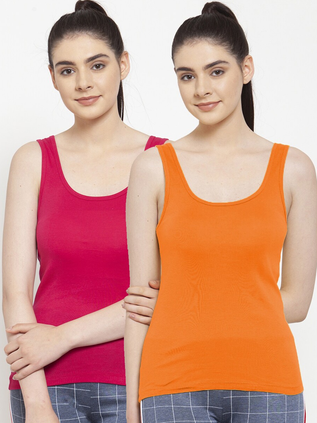 

Friskers Women Pack Of 2 Solid Tank Top, Pink