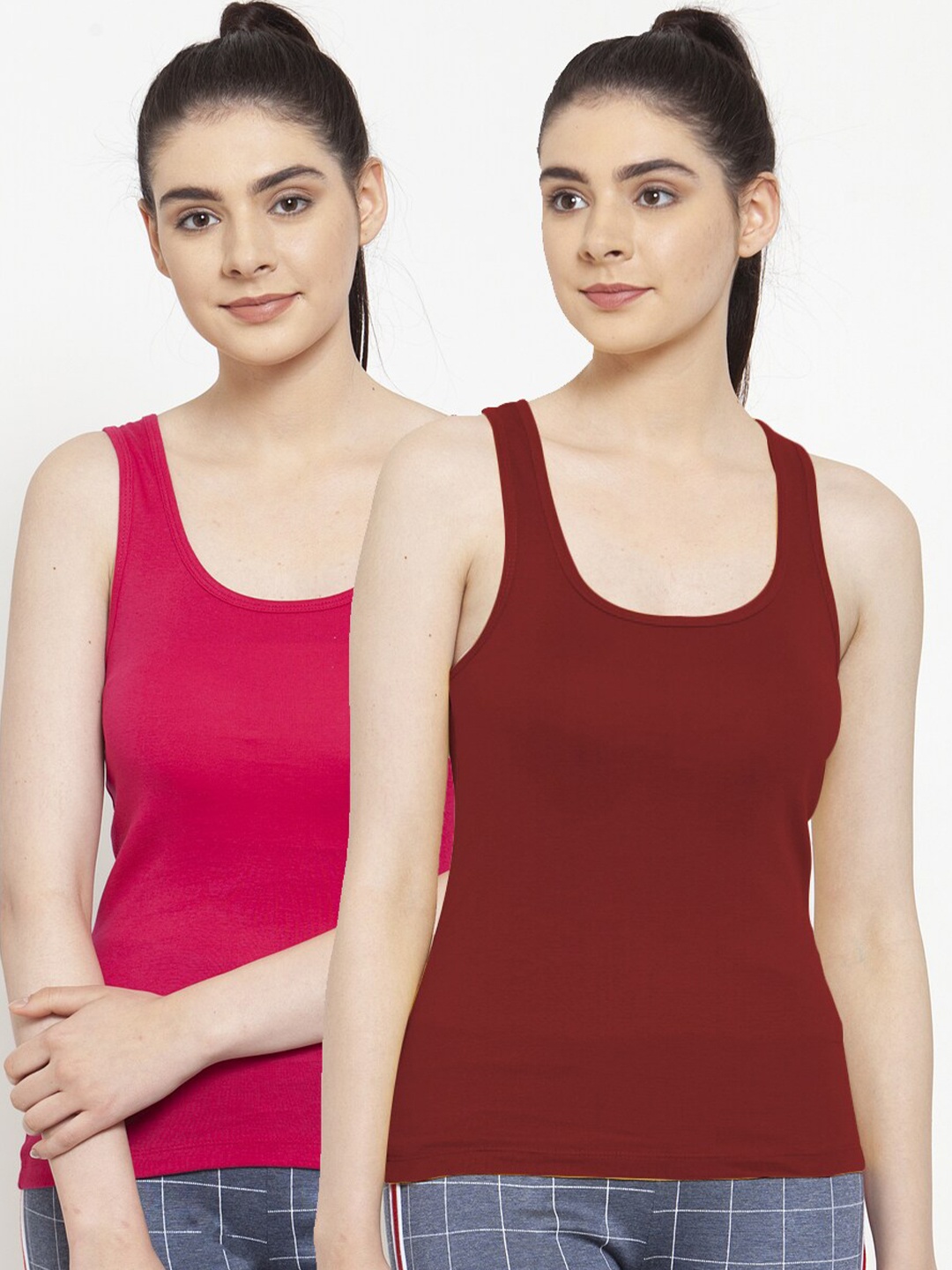 

Friskers Pack Of 2 Pink & Maroon Cotton Tank Top