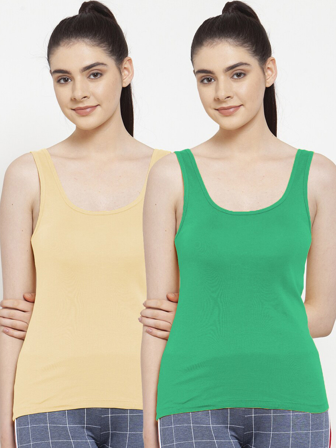 

Friskers Woman Pack of 2 Beige & Green Tank Top