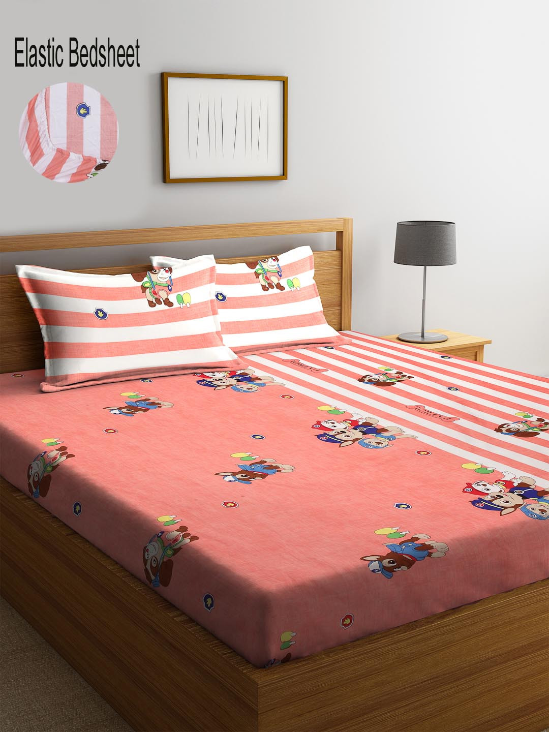 

KLOTTHE Multicoloured Graphic Printed 300 TC Fitted Double Bedsheet with 2 Pillow Covers, Multi
