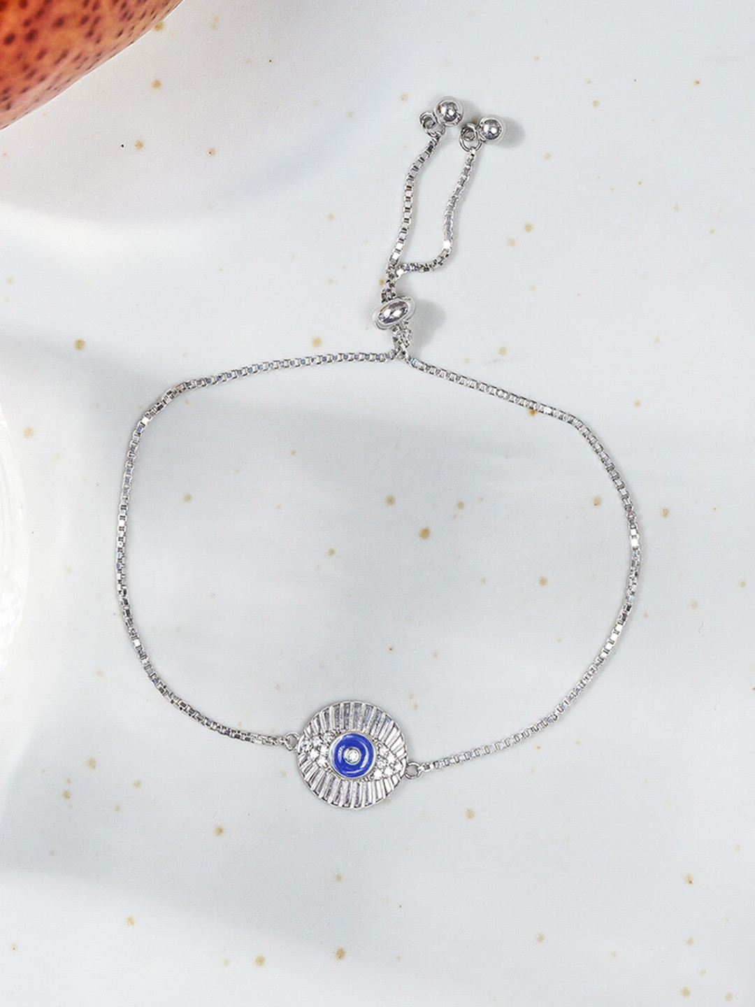 

Queen Be Women Silver-Toned & Blue Brass Charm Bracelet