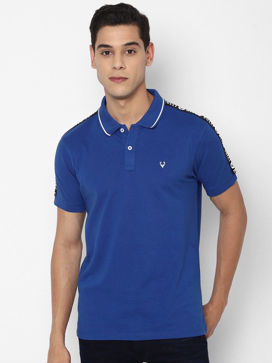 

Allen Solly Men Blue & White Solid Polo Collar T-shirt