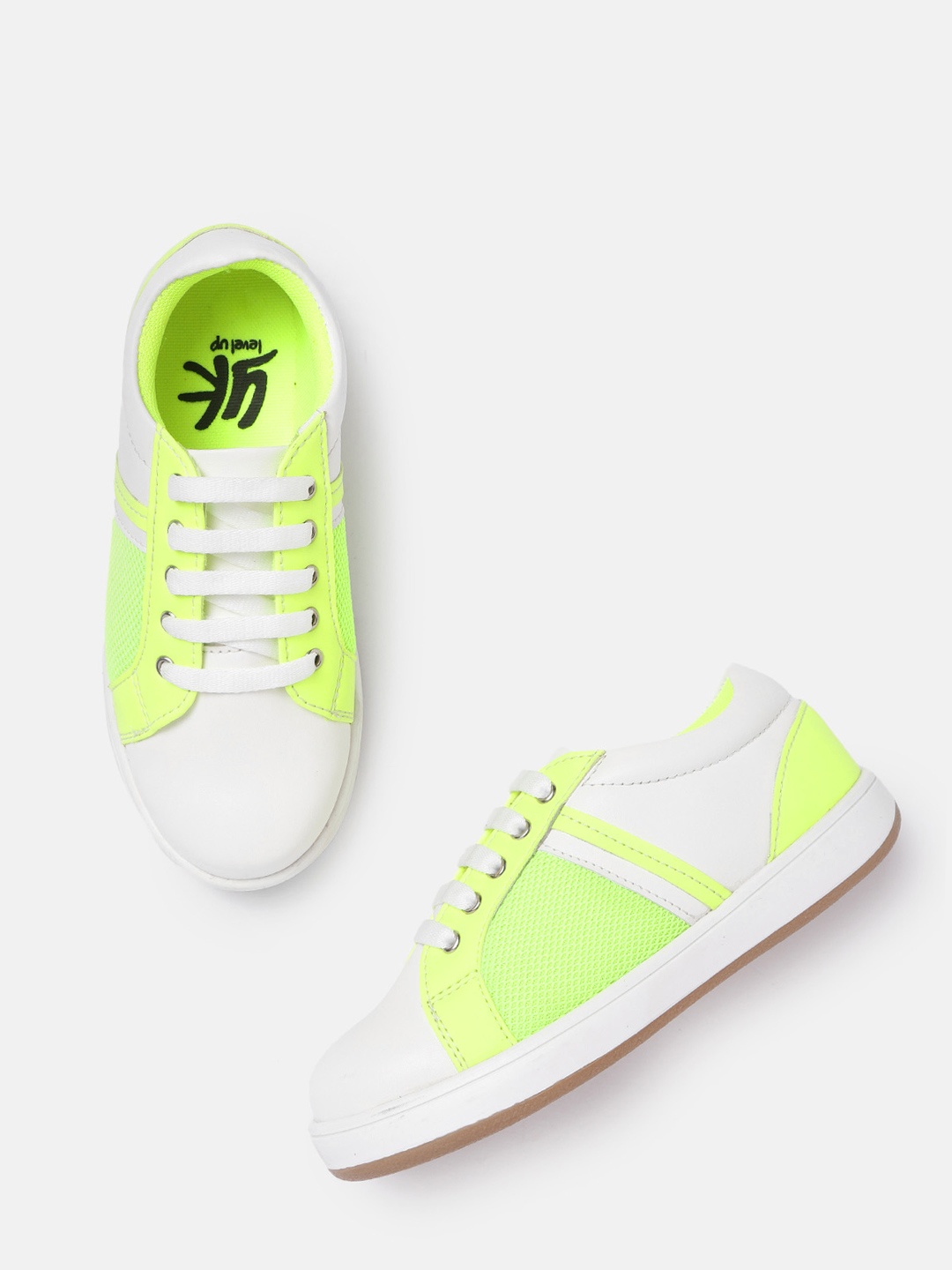 

YK Kids White & Fluorescent Green Colourblocked Sneakers