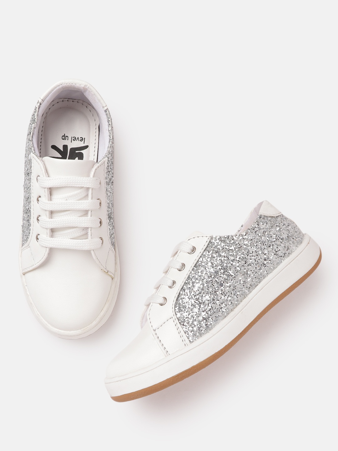 

YK Girls White & Silver-Toned Shimmer Colourblocked Sneakers