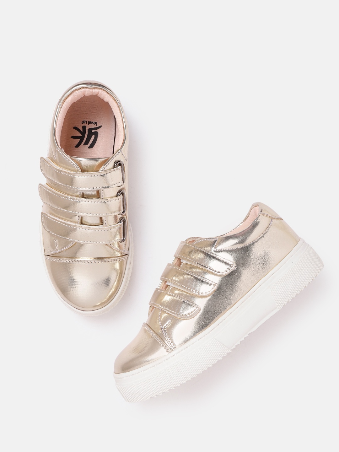 

YK Girls Gold-Toned Patent Finish Sneakers