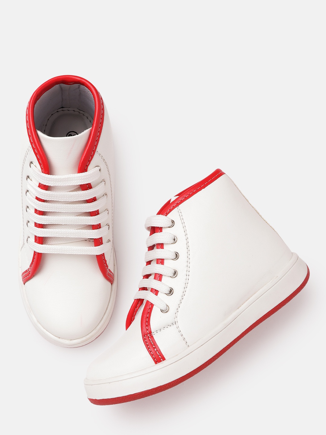 YK Boys White & Red Solid Mid-Top Sneakers