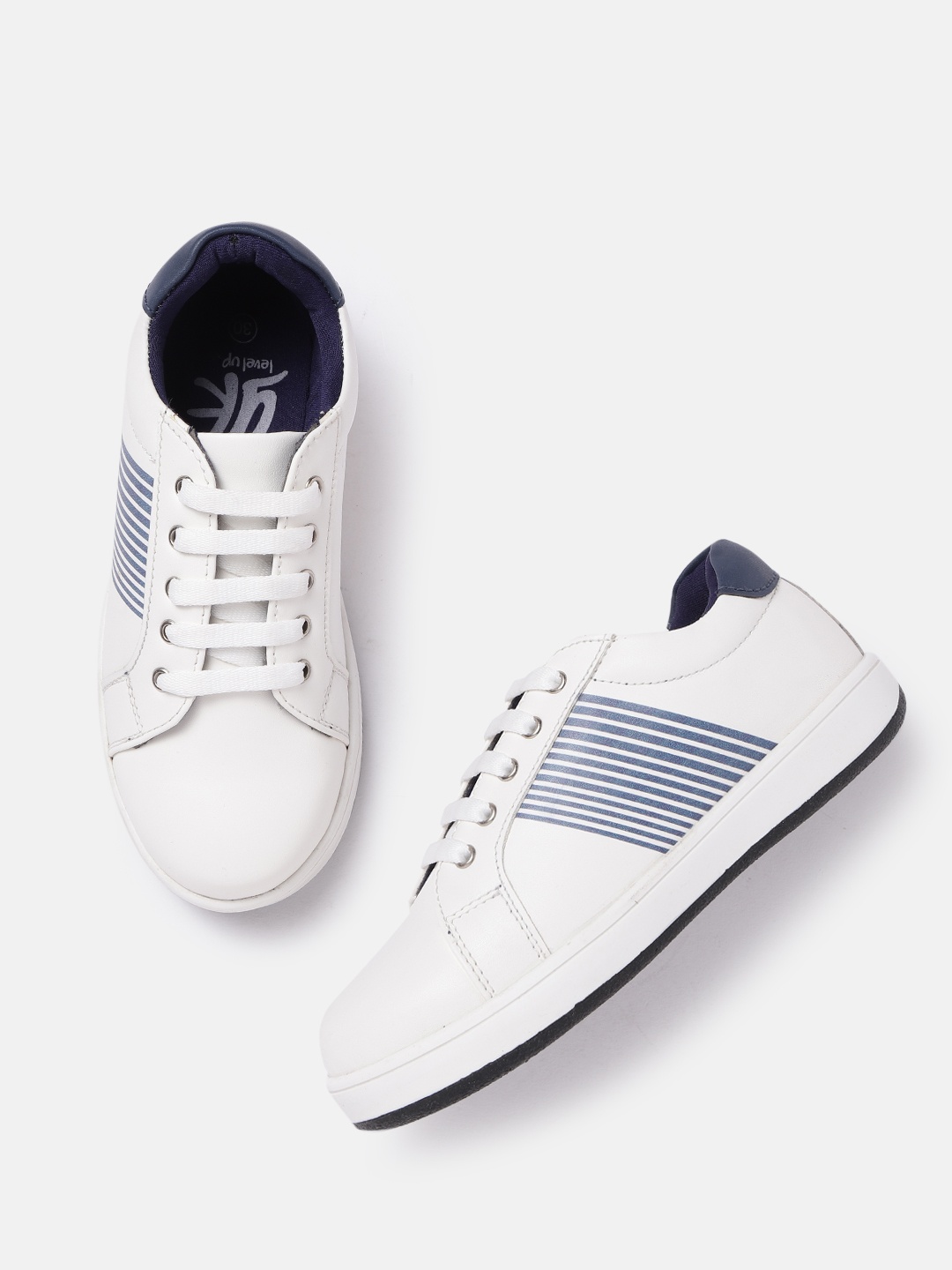 

YK Girls White & Navy Blue Striped Sneakers
