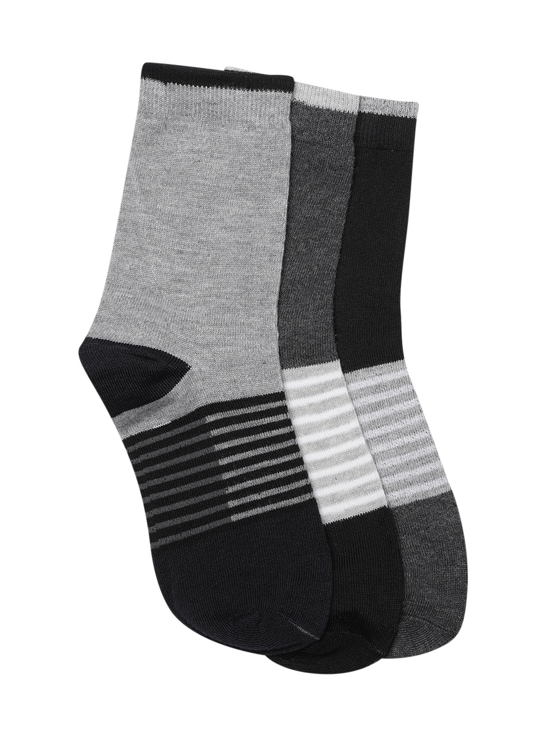 

Rodzen Men Pack of 3 Striped Pure Cotton Above Ankle-Length Socks, Black