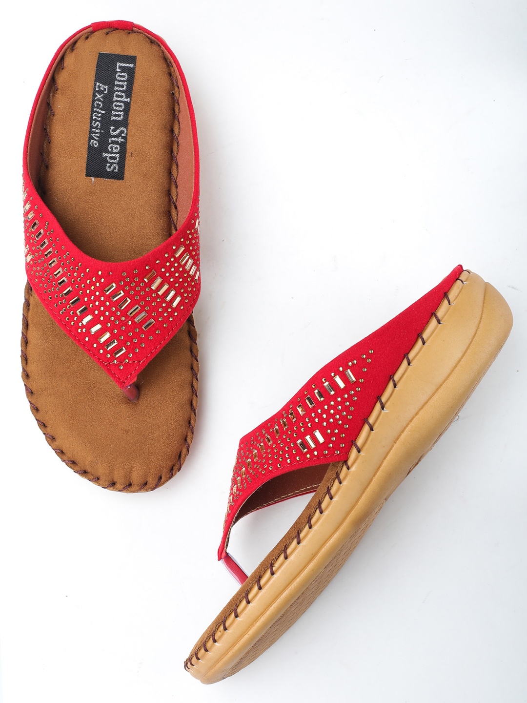 

LONDON STEPS Red Flatform Mules with Laser Cuts
