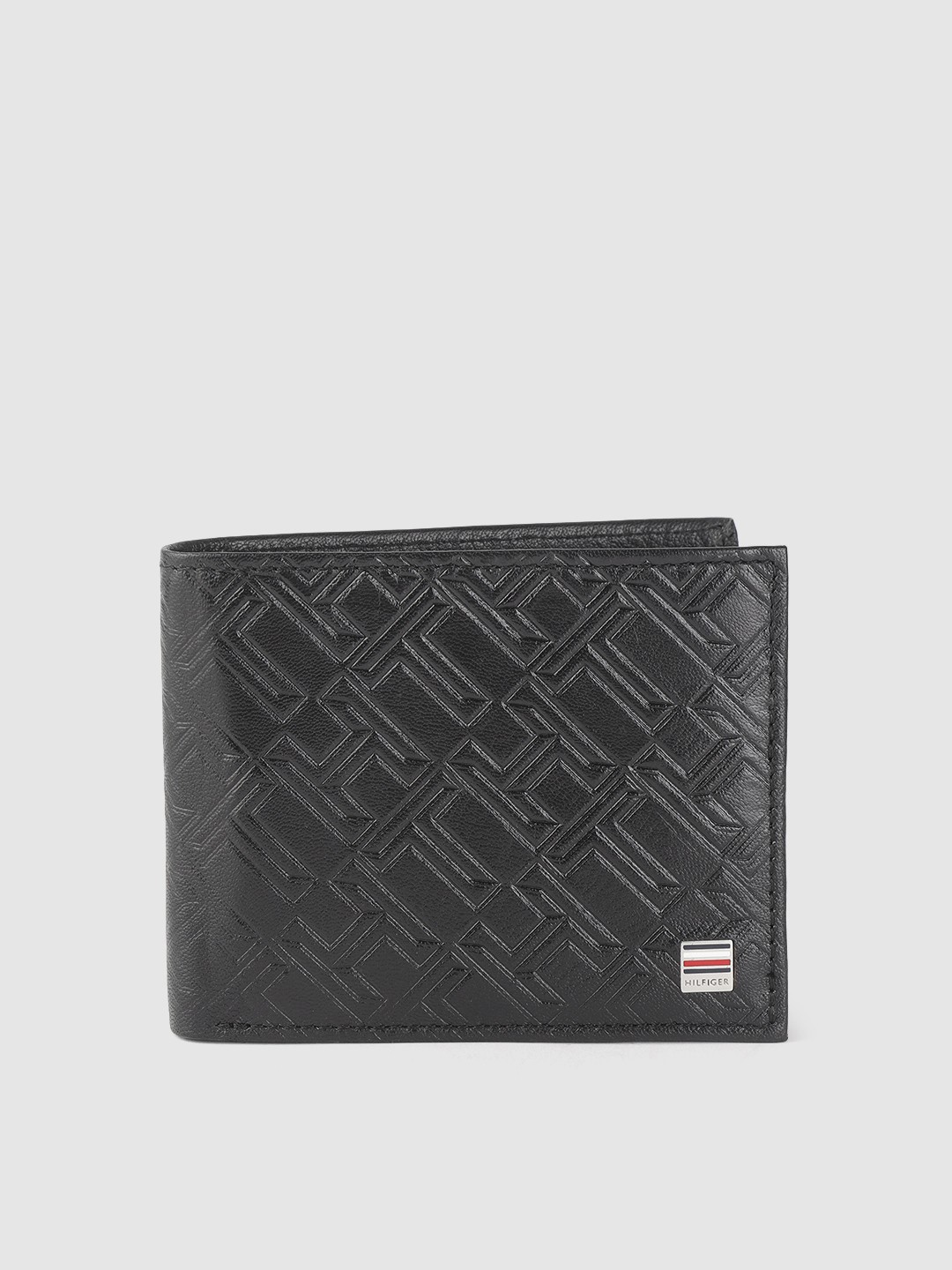 

Tommy Hilfiger Men Black Typography Leather Two Fold Wallet