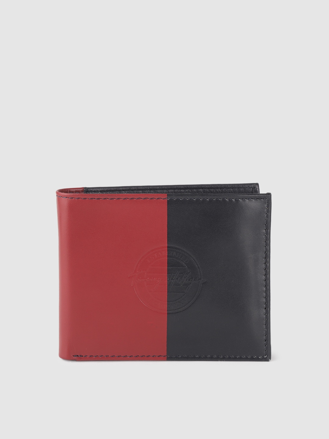 

Tommy Hilfiger Men Red & Blue Colourblocked Leather Two Fold Wallet