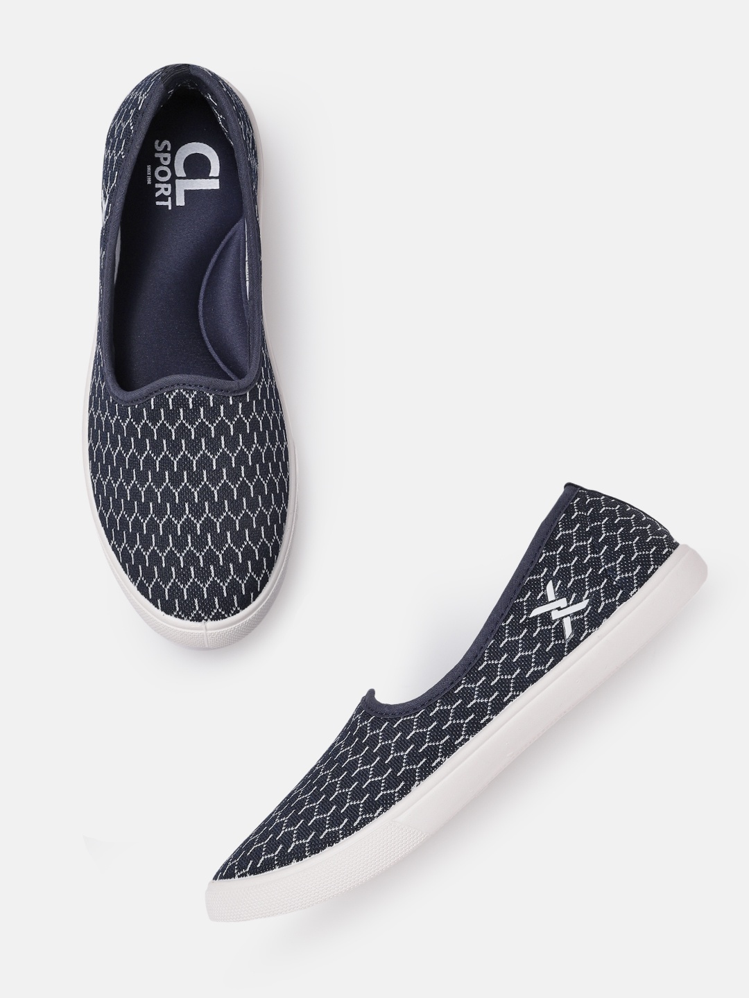 

Carlton London sports Women Navy Blue & White Woven Design Slip-On Sneakers