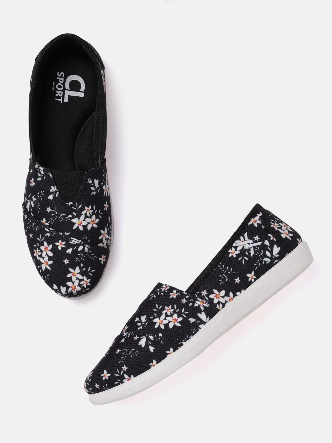 

Carlton London sports Women Black & White Floral Print Slip-On Sneakers