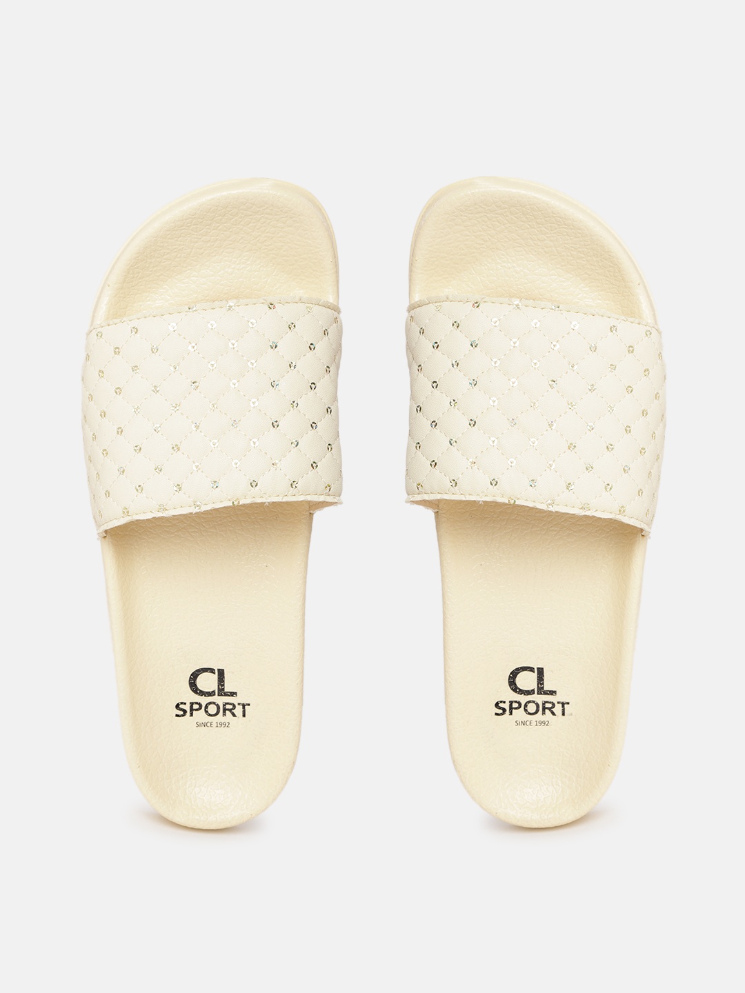 

Carlton London sports Women Off White Quilted Sliders with Sequinned Detail