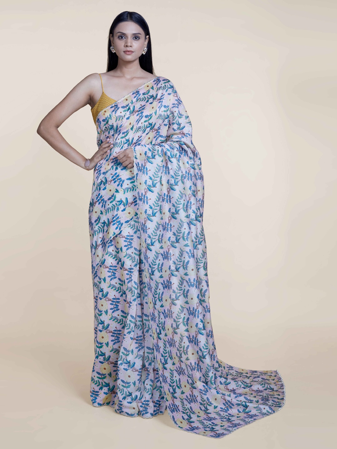 

Suta Pink & Blue Floral Pure Silk Saree