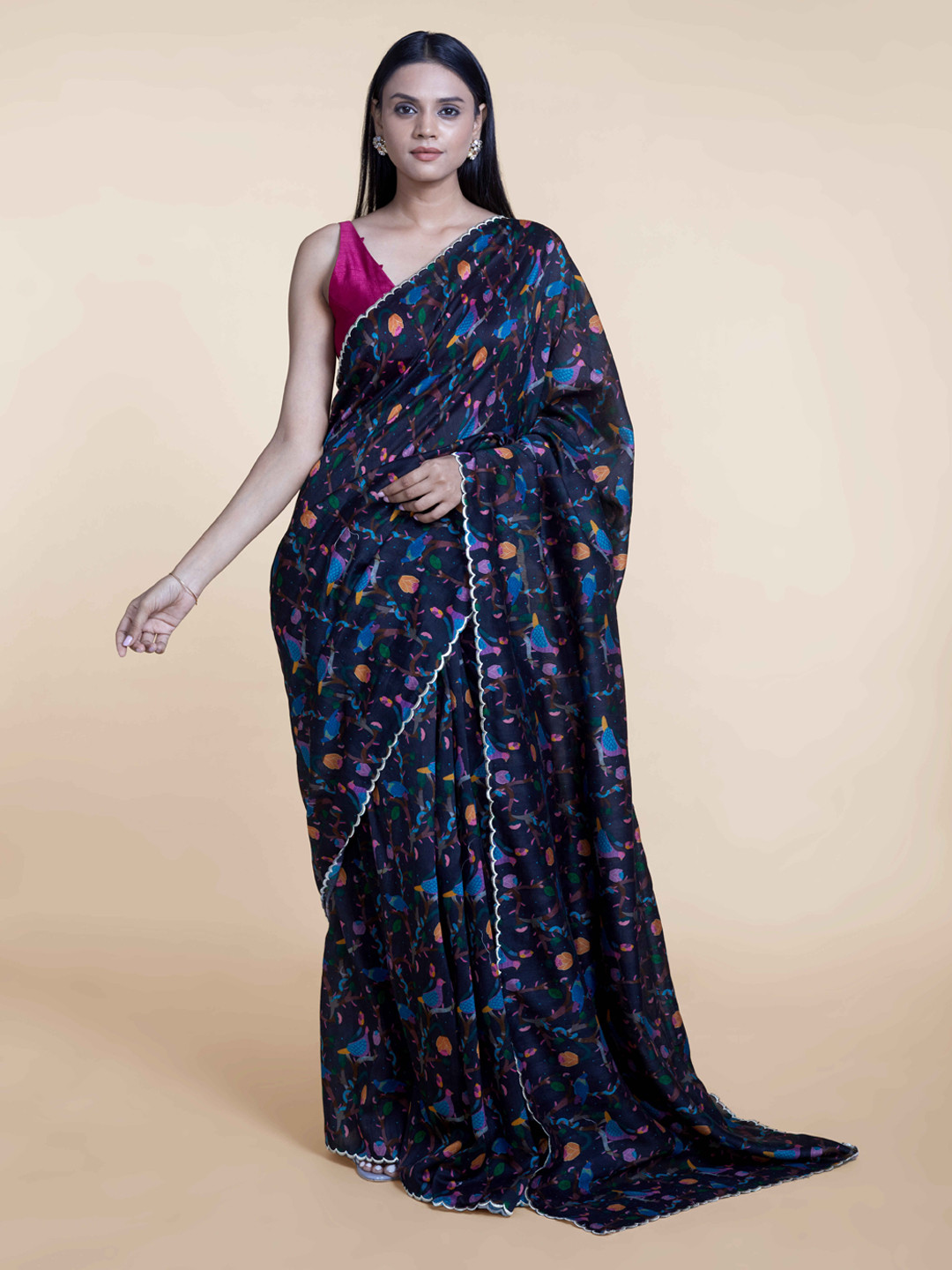 

Suta Black & Blue Floral Pure Silk Saree