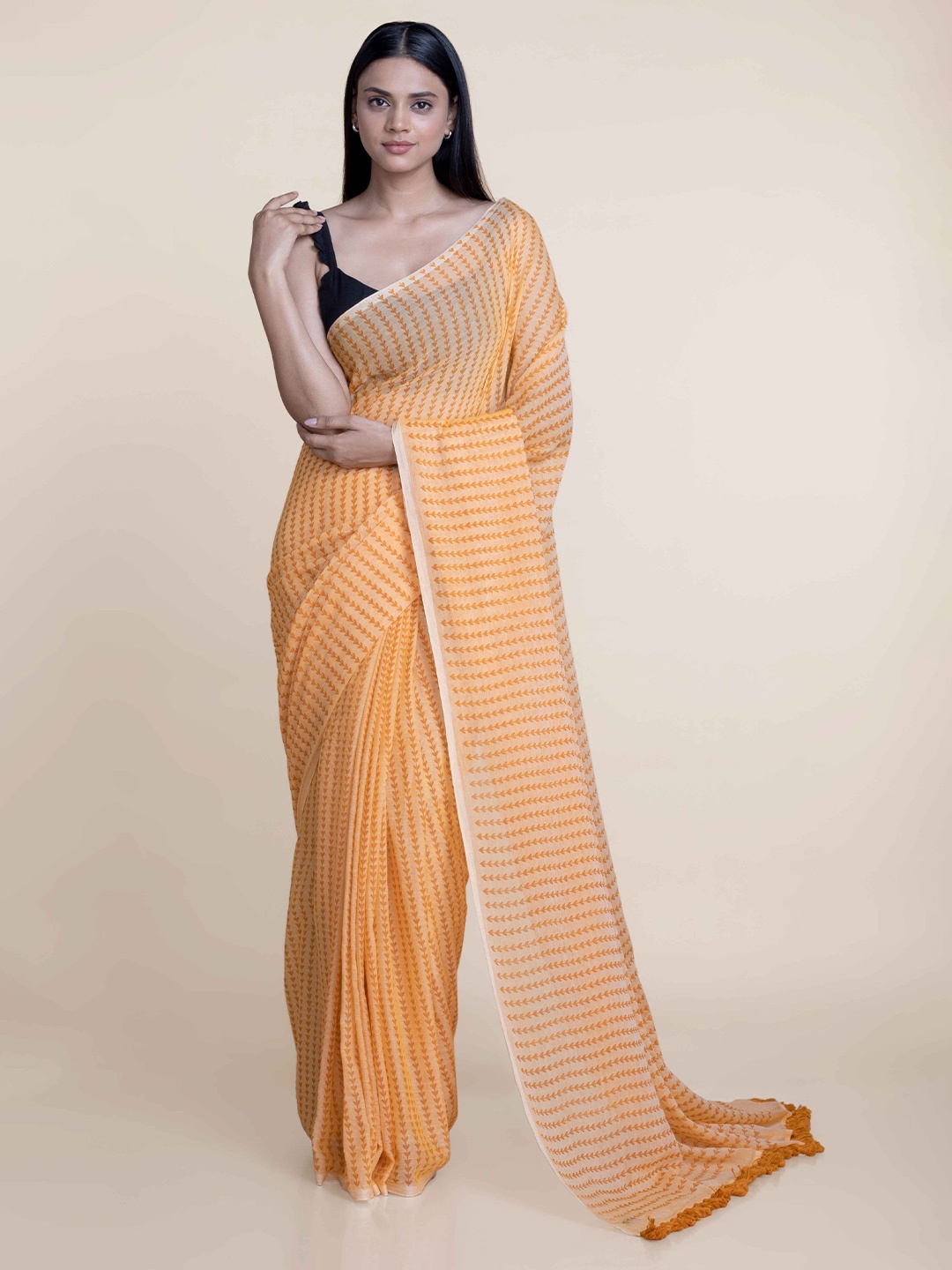 

Suta Orange Ethnic Print Pure Cotton Saree